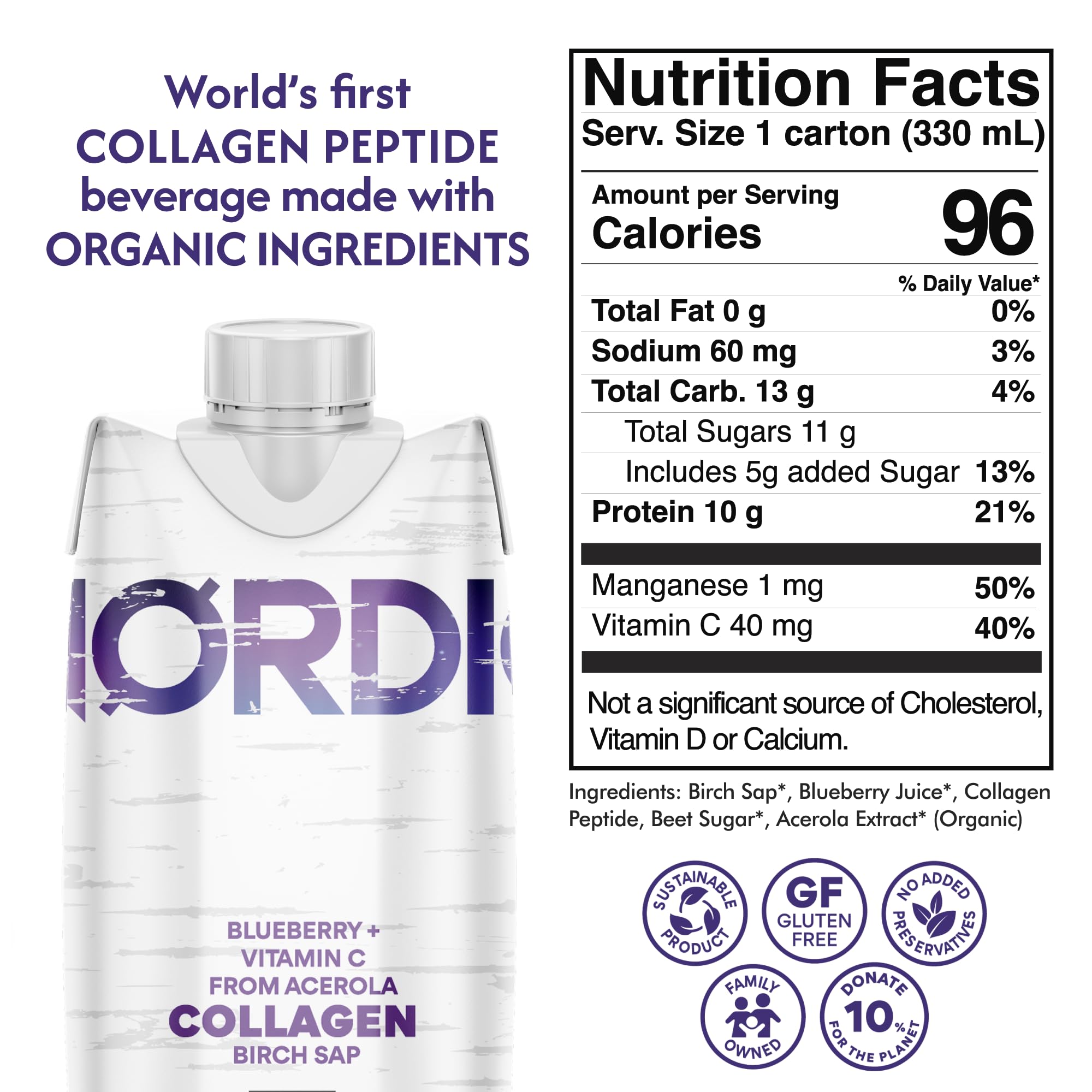 Nordic Liquid Collagen Peptide Drink, Organic Birch Sap, Wild blueberry + Vitamin C, Made in Finland - 10g Clinically Studied Grass Fed Collagen Peptides for Skin Hair Nails & Joint Support, with Silica, BPA-Free Beverage (12 Pack) Nordic Tree WaterBuy Supplements Australia