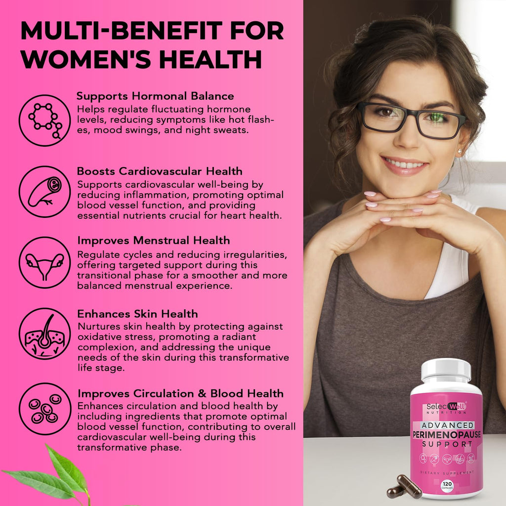Perimenopause & Menopause Support Supplement for Women – Multi‑Symptom Relief with Black Cohosh & Red Clover Isoflavones | Ashwagandha Adaptogen & Herbal Blend | Hormone Balance Support | 120 Capsules SelecWellBuy Supplements Australia