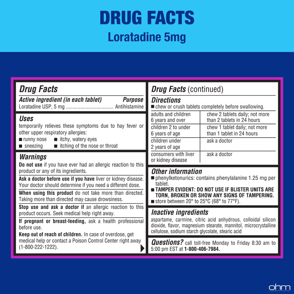 Ohm Children's Allergy Medicine, Loratadine 5mg, Chewable Tablets (30 Count) Bubblegum Flavor, Non-Drowsy Antihistamine, 24-Hour Allergy Relief for Runny Nose, Watery Eyes, Itchy Throat & Nose Ohm buy supplements Au