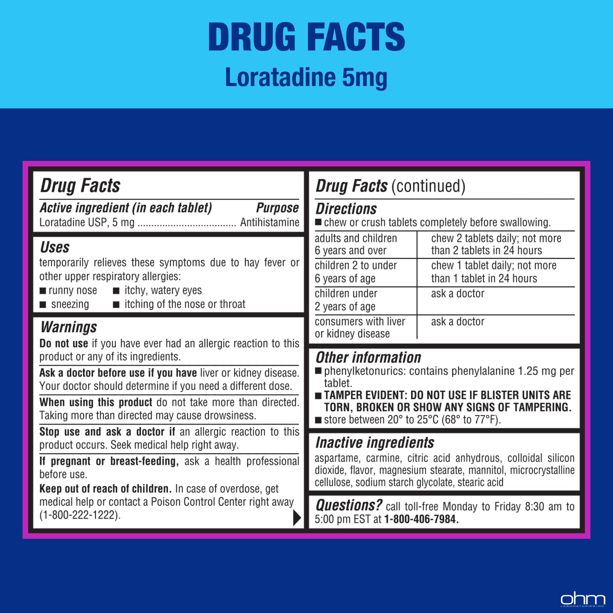 Ohm Children's Allergy Medicine, Loratadine 5mg, Chewable Tablets (30 Count) Bubblegum Flavor, Non-Drowsy Antihistamine, 24-Hour Allergy Relief for Runny Nose, Watery Eyes, Itchy Throat & Nose Ohm buy supplements Au