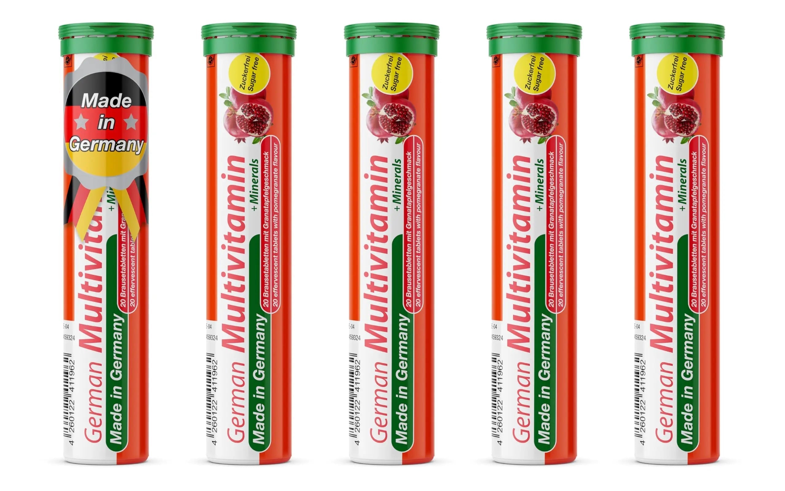 T&D German Multvitamin + Minerals 10 Vitamins 2 Minerals - 100 Vegan Drink Effervescent Tablets - Pomegranate Flavor T&D