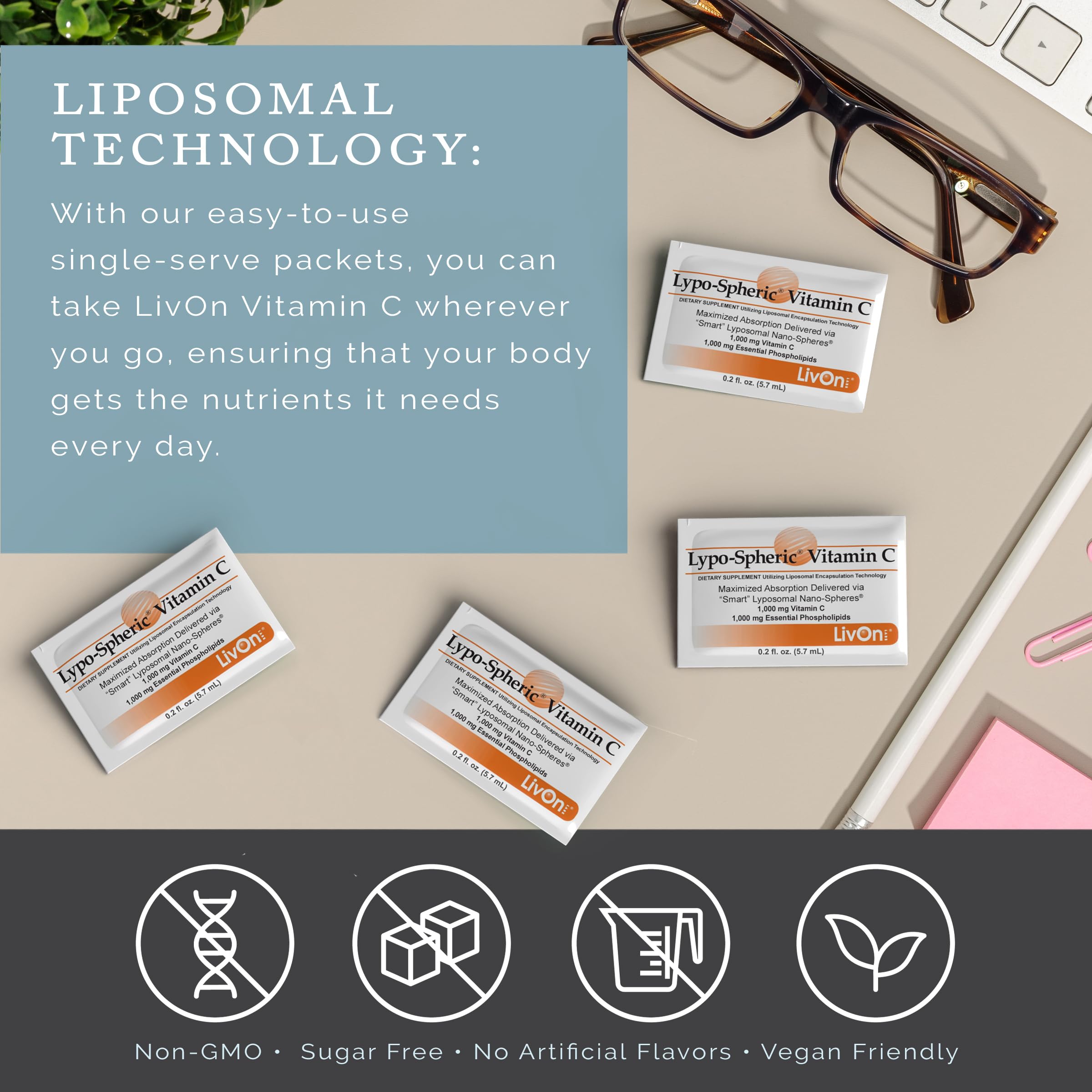 LivOn Laboratories Lypo–Spheric Vitamin C – 6 Cartons (180 Packets) – 1,000 mg Vitamin C & 1,000 mg Essential Phospholipids Per Packet – Liposome Encapsulated for Improved Absorption – 100% Non–GMO LivOn LaboratoriesBuy Supplements Australia