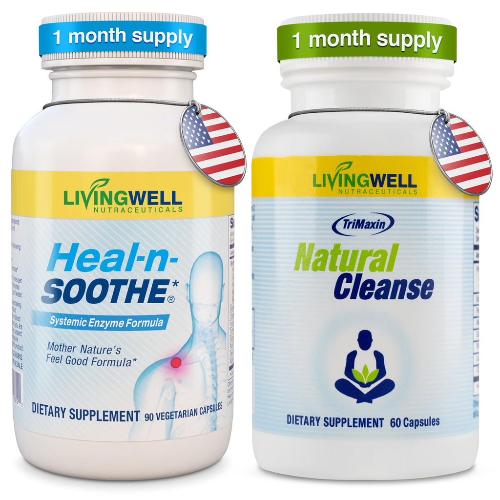 HEAL-N-SOOTHE and Natural Cleanse Dietary Supplement Bundle - Proteolytic Enzymes Formula with Turmeric, Bromelain, & Boswellia for Joint Support, Buckthorn Bark, Psyllium Husk, Milk Thistle, & Ginger HEAL-N-SOOTHE buy supplements Au