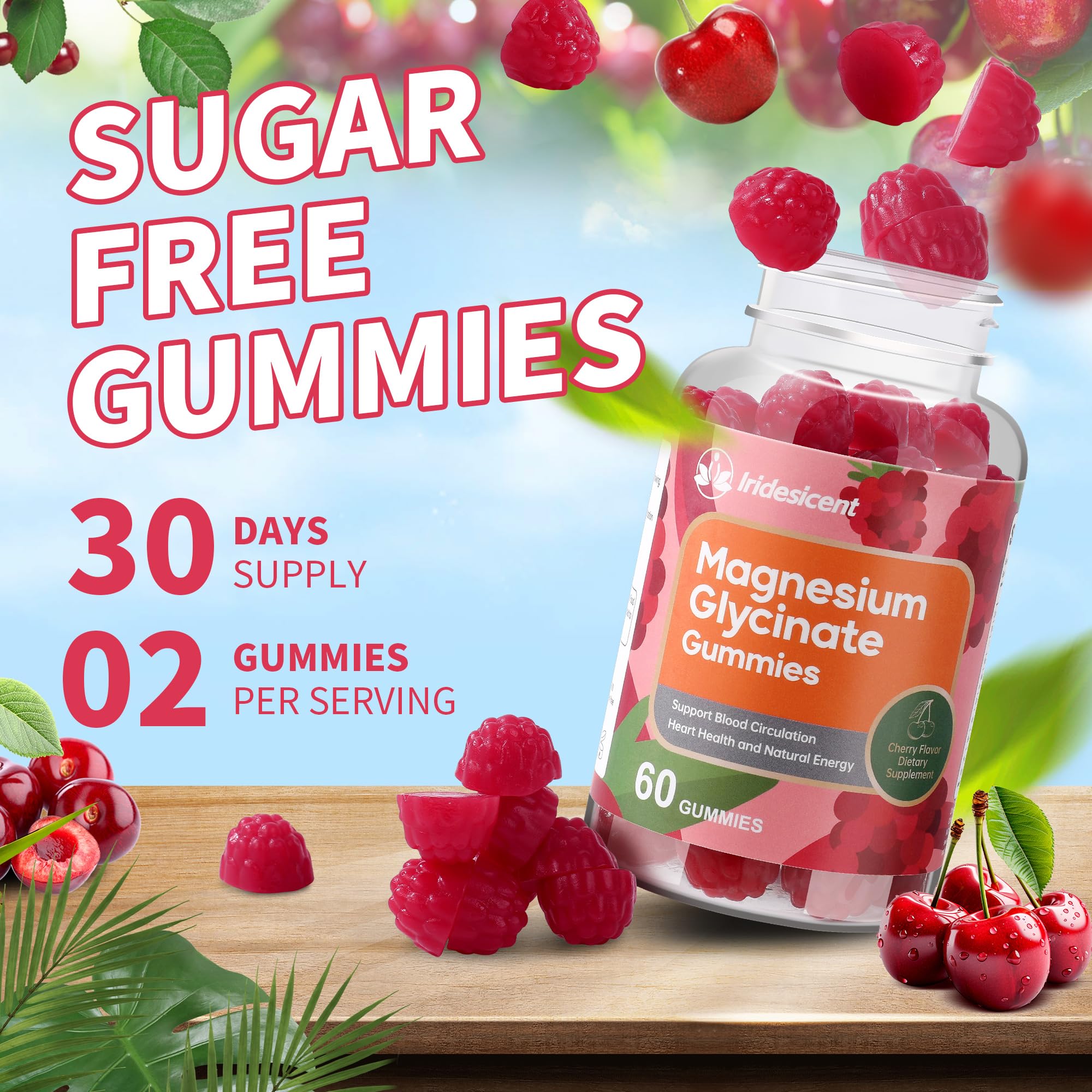 IRIDESICENT Magnesium Glycinate Gummies 400mg, Sugar Free Magnesium Supplement w/Ashwagandha, Zinc, Vegan Magnesium Glycinate Supplement for Adults - 120 Cherry Gummies IRIDESICENTBuy Supplements Australia