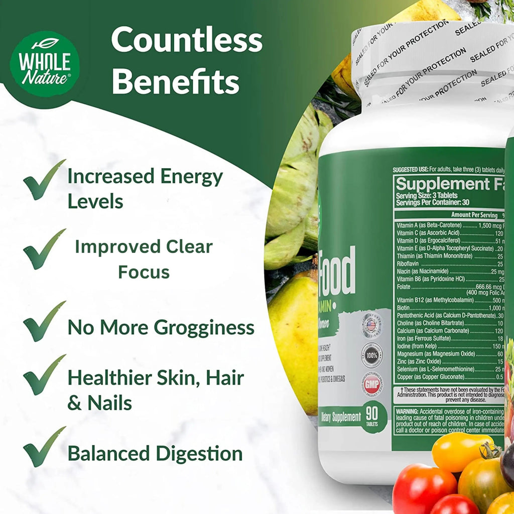 Whole Nature Whole Food Multivitamin for Men and Women Complete Daily Superfood Vitamins Plus Minerals Digestive Enzymes Whole Nature