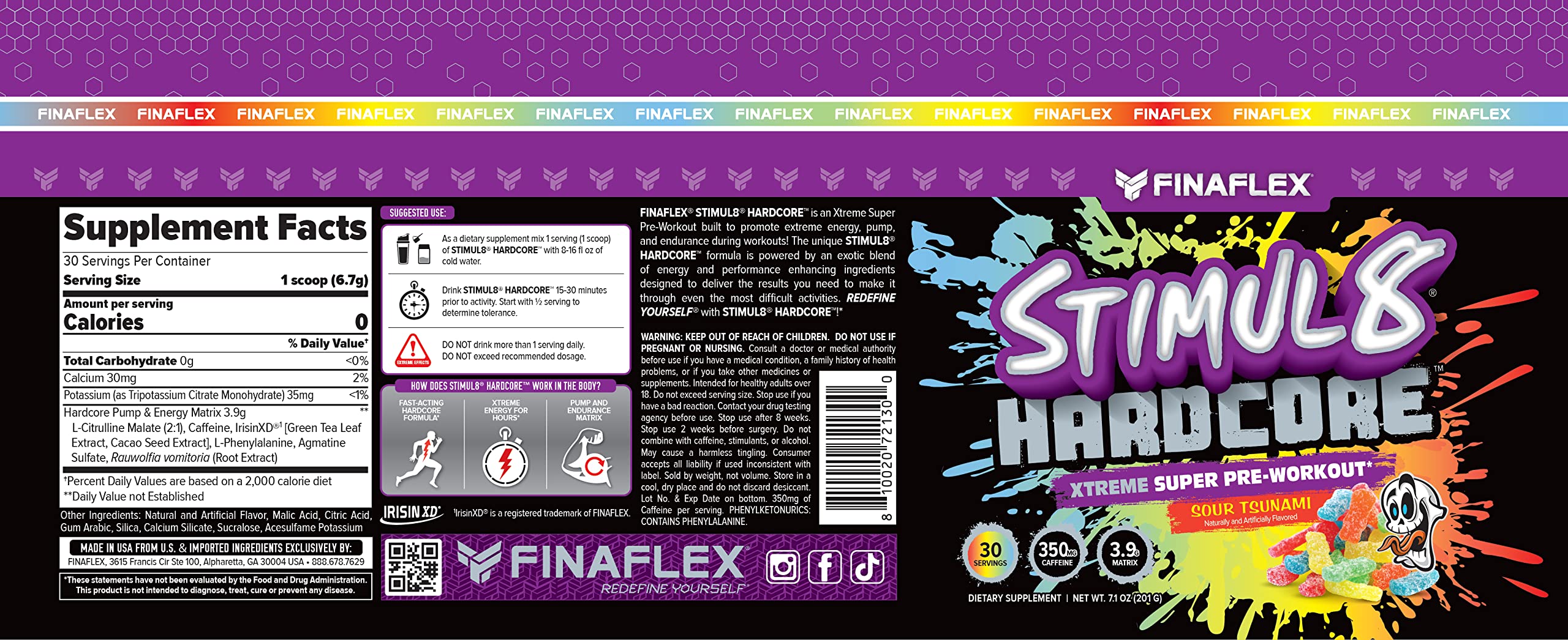 FINAFLEX STIMUL8 Hardcore, Sour Tsunami - Extreme Energy, Strength & Endurance for Men & Women - with Caffeine & L-Citrulline - 30 Servings