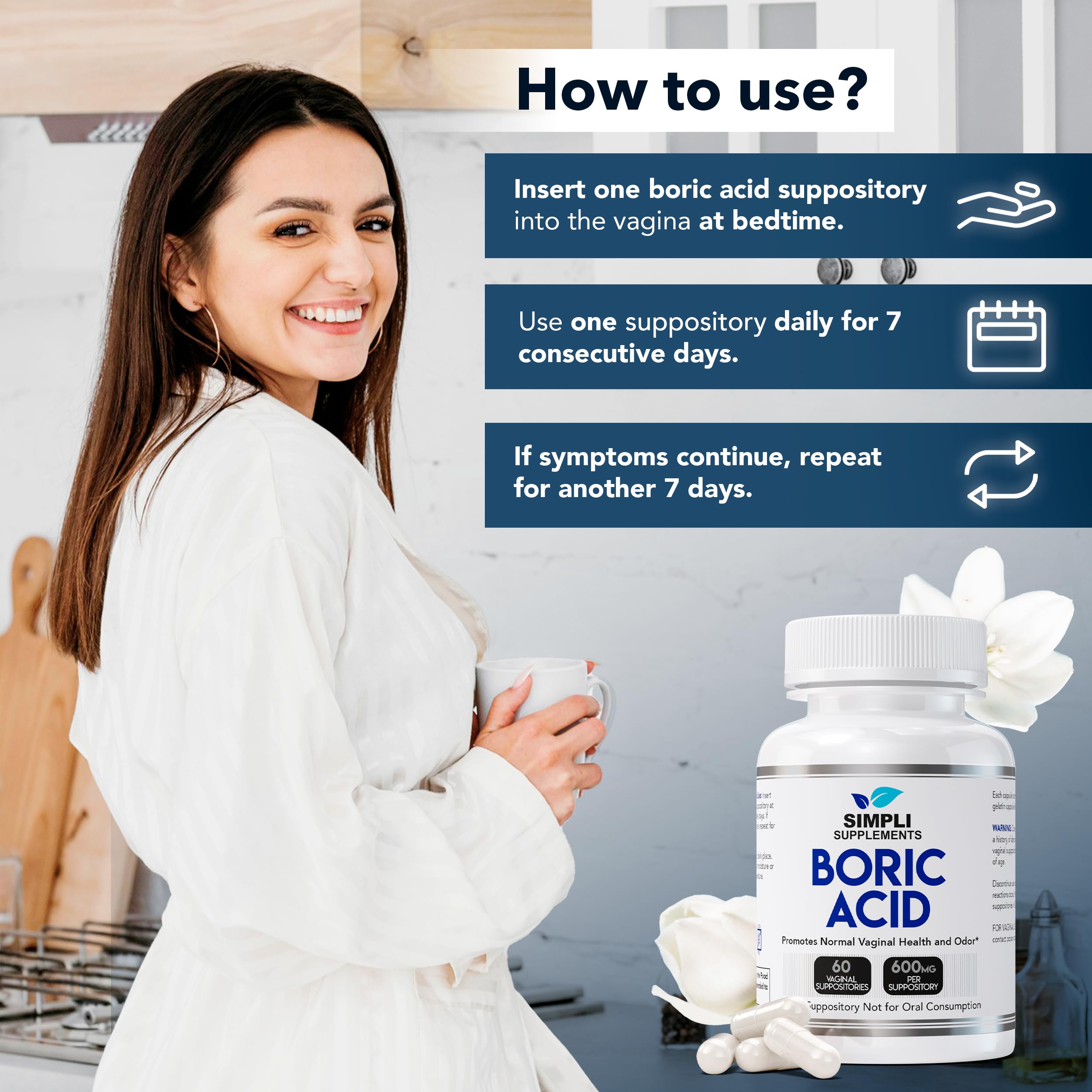Simpli Supplements Boric Acid Suppositories for Women 600mg – 60 Count | Vaginal pH Balance Support | Feminine Care | Helps Maintain Freshness & Odor Control Simpli SupplementsBuy Supplements Australia