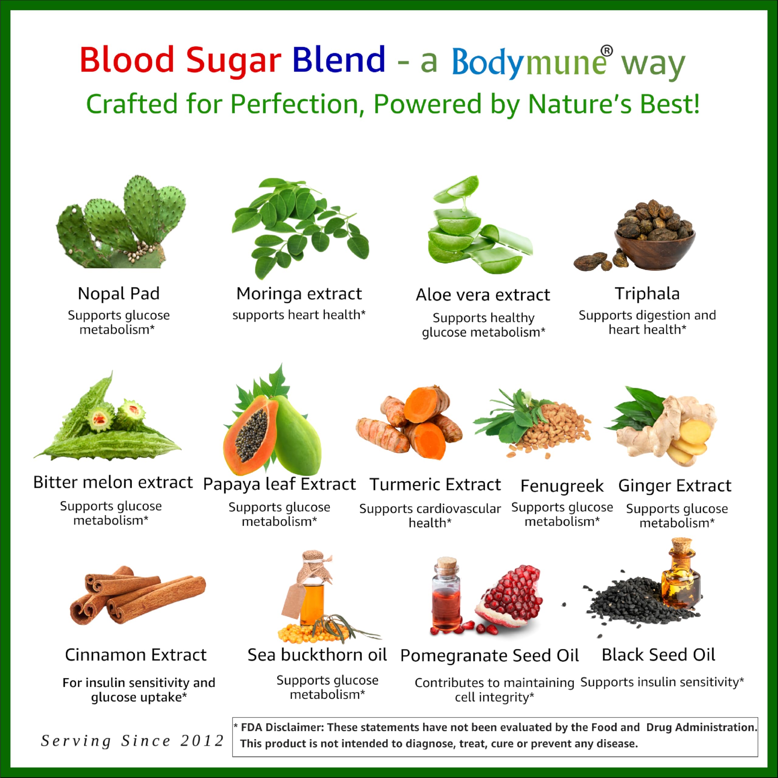 Bodymune USDA Organic Blood Sugar Blend | Supports Healthy Metabolism* | with Bitter Melon, Moringa, Aloe Vera, Nopal, Papaya Extracts & More | 60-Day Supply | Vegan & Non-GMO | USA-Made BodymuneBuy Supplements Australia