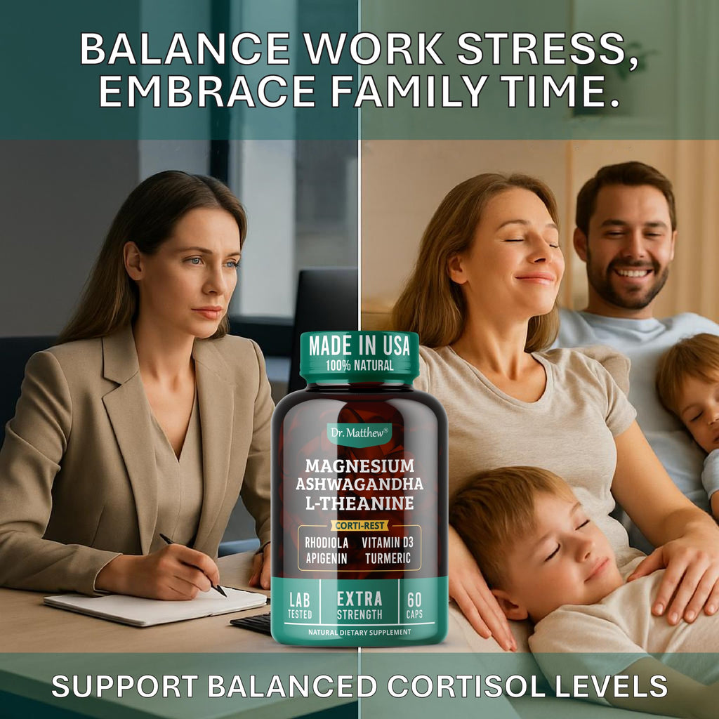 Cortisol Reducer & Adrenal Support Supplement–Natural Stress Relief with Ashwagandha KSM-66, Magnesium Glycinate & Citrate, L-Theanine, Rhodiola, Apigenin, Turmeric & Vitamin D3–Calm Mood & Relaxation Dr. MatthewBuy Supplements Australia