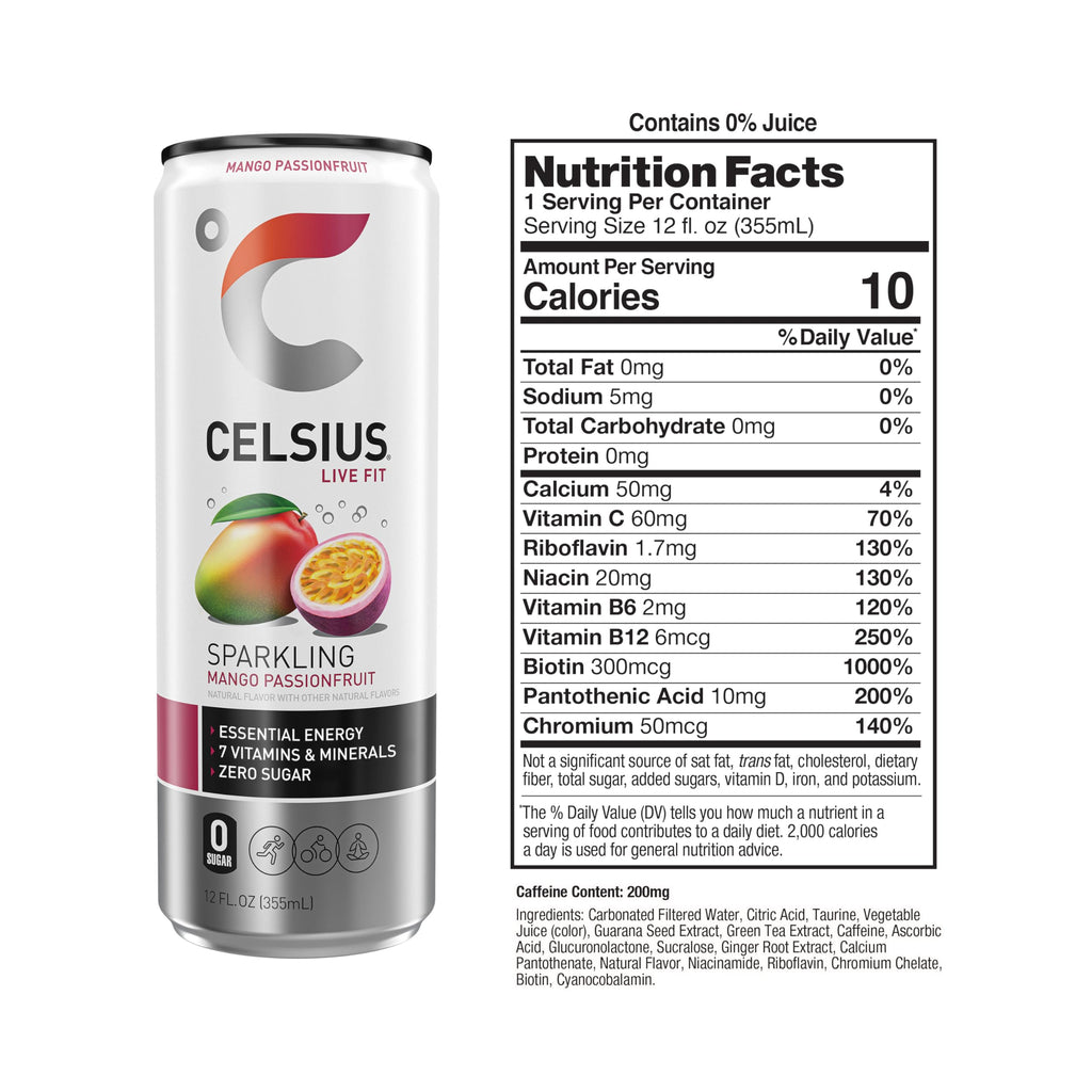 CELSIUS Sparkling Mango Passionfruit, Functional Essential Energy Drink 12 Fl Oz CELSIUSBuy Supplements Australia