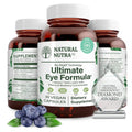 Supplement bottle labeled 'Natural Nutra Ultimate Eye Formula' with blueberries and a diamond award on a white background