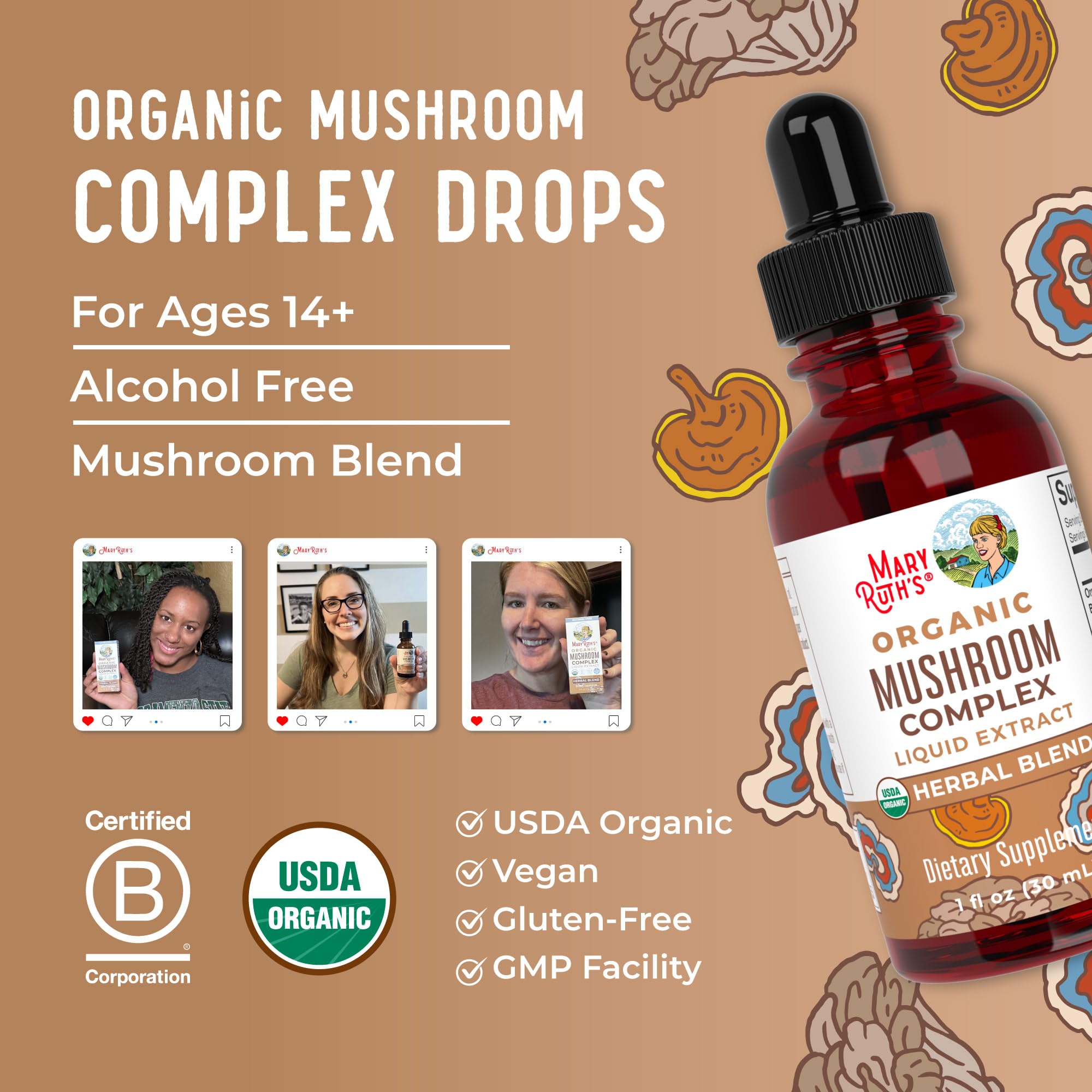 MaryRuth's Mushroom Complex | Lion's Mane | Turkey Tail | Reishi Mushroom | Shiitake Mushrooms | Alcohol Free | Mushroom Blend | Organic | Non-GMO | Vegan | 30 Servings MARYRUTH'SBuy Supplements Australia