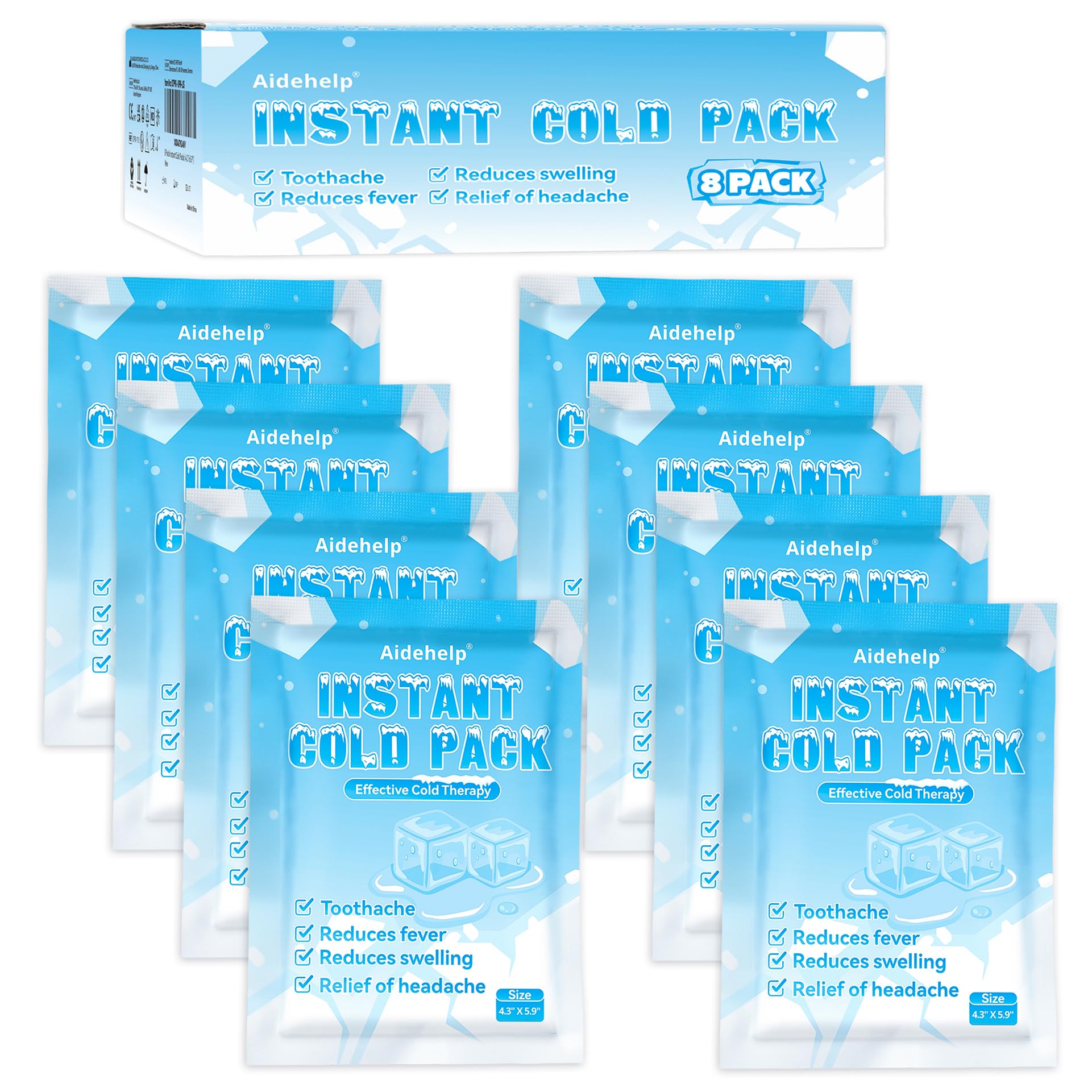8 Pack Instant Cold Packs (4.3" x 5.9") - Disposable Ice Packs for Injuries | Cold Compress Ice Pack for Pain Relief, Swelling, Inflammation, Sprains, Toothache - Cold Pack for Athletes Aidehelp buy supplements Au