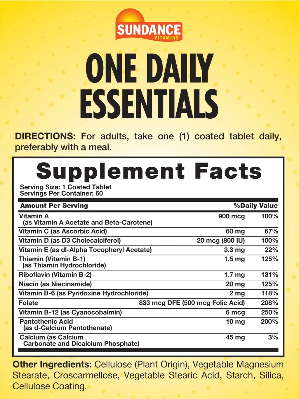 Sundance Daily Multivitamin for Adults | 60 Tablets | High Potency Formula | Non-GMO and Gluten Free Supplement Sundance