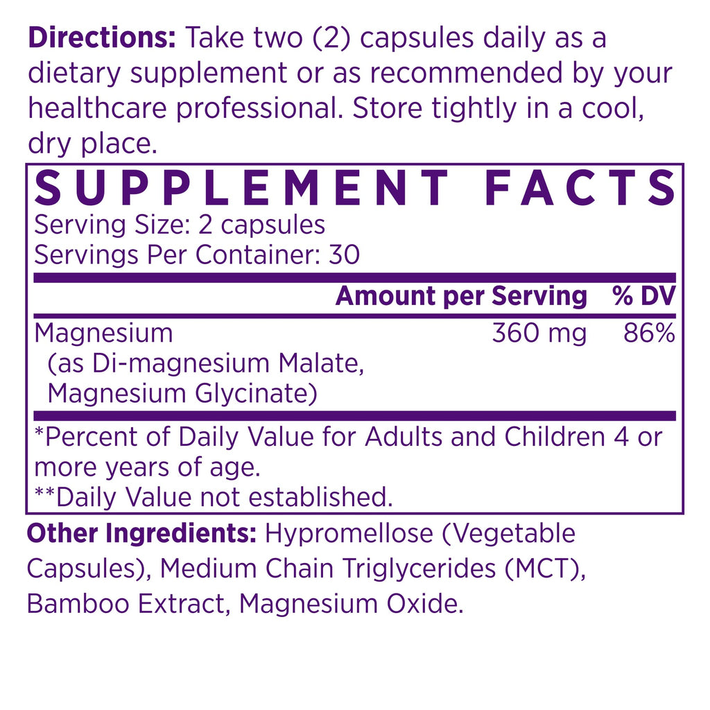 NAOMI Mighty Mg Magnesium Glycinate & Malate Complex 360mg, High Absorption Formula, Elemental Magnesium Supports Heart Health, Strong Bones, Better Sleep, Gluten-Free, Non-GMO, Vegan, 60 Veggie Caps NAOMIBuy Supplements Australia