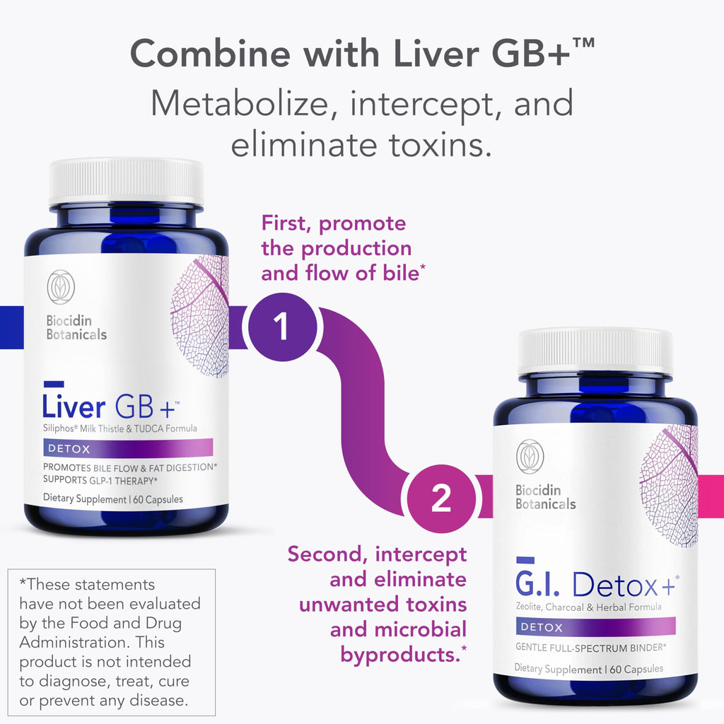 Biocidin G.I. Detox+ Activated Charcoal Binder & Zeolite Detox Supplements with Silica - Helps Bind & Clear Toxins - Supports Full Body Cleansing and May Reduce Bloating (60 Capsules) Bio-Botanical ResearchBuy Supplements Australia