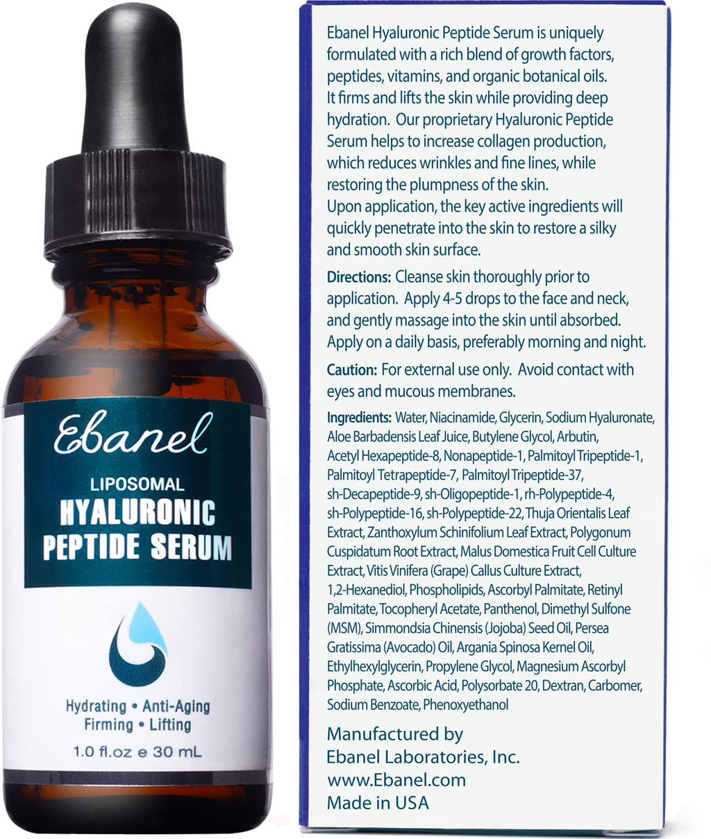 Ebanel Hyaluronic Acid Serum for Face with Peptides & Niacinamide, Hydrating Face Serum for Women, Age-Defying Formula Infused with Vitamins B, C & E to Plump, Firm & Smooth Skin Gosupps WWW buy supplements Au