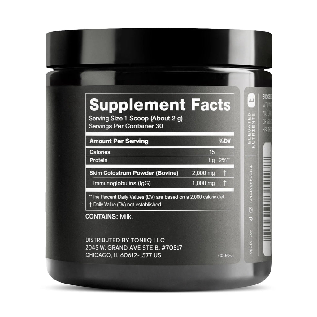 Ultra High Strength Bovine Colostrum Powder - 50% IgG - 2,000mg per Serving - Third Party Tested for Potency - Supports Immune, Gut, and Skin Health - 30 Servings -Premium Bovine Colostrum Supplement Toniiq buy supplements Au