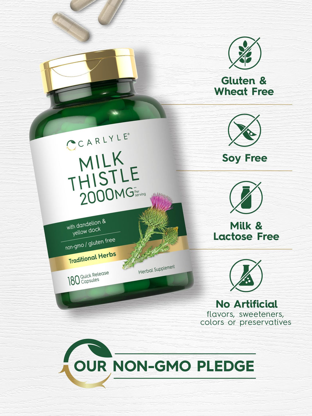 Carlyle Milk Thistle 2000mg | 180 Capsules | with Dandelion & Yellow Dock | Non-GMO CarlyleBuy Supplements Australia