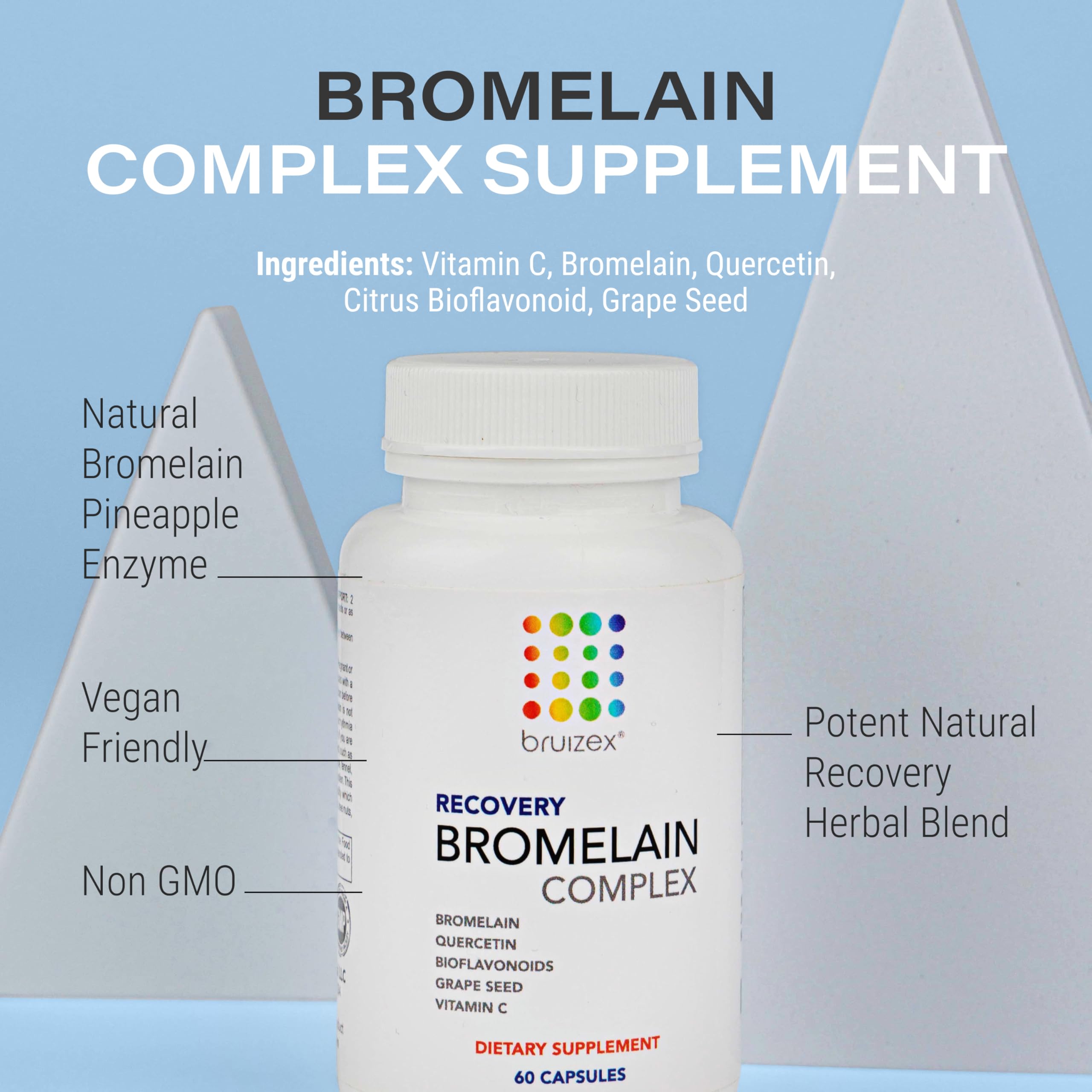 Bruizex Bromelain & Quercetin Recovery Complex - Post Surgery Recovery Bruising, Swelling Relief, Lymphatic Drainage - Post 360 lipo, BBL, Liposuction, Tummy Tuck - Non GMO - 60 Capsules BruizexBuy Supplements Australia