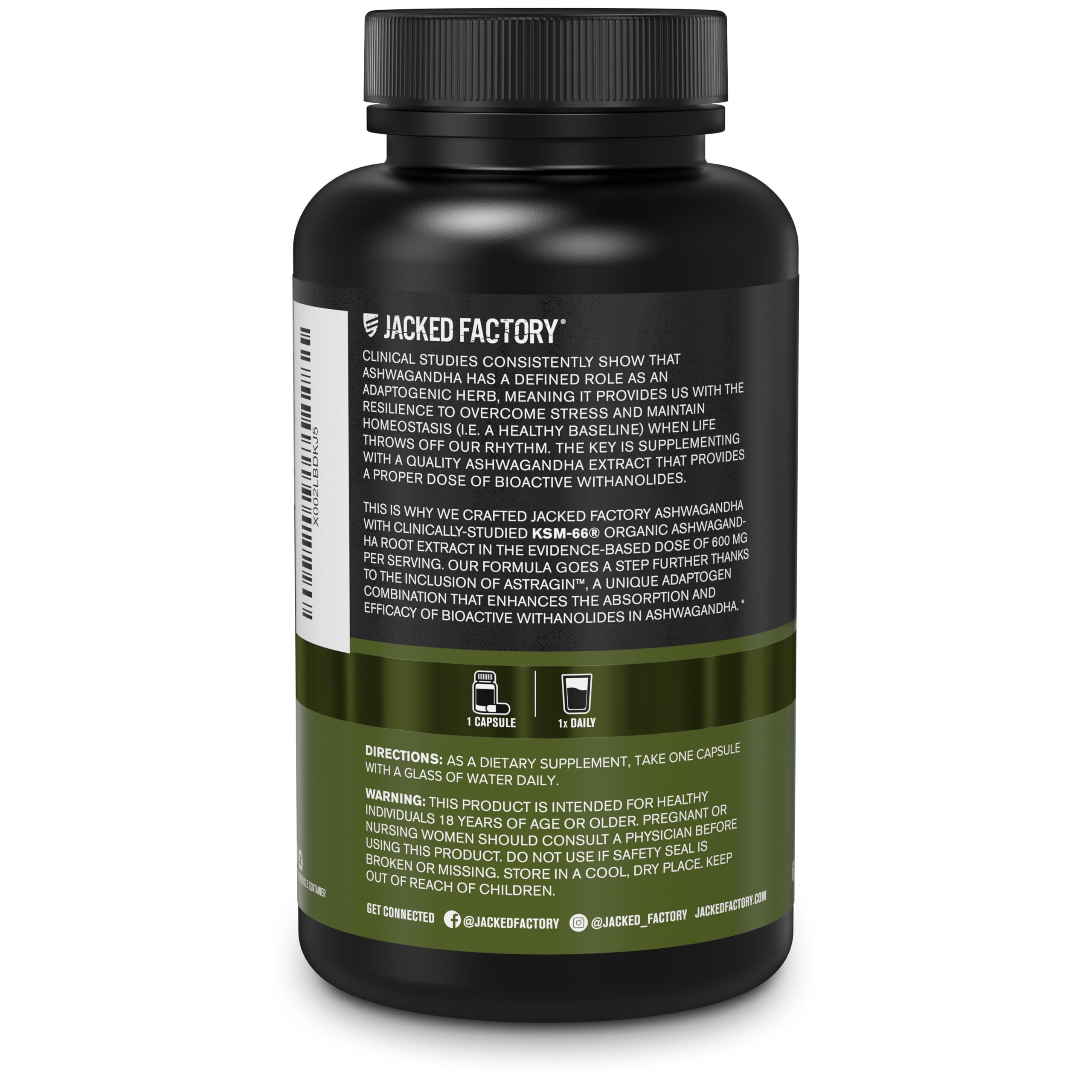 Jacked Factory Ashwagandha Root Extract (KSM-66 Ashwagandha) w/ 5% Withanolides - Supplement for Natural Stress Relief, Cognitive Function, Vitality, and Mood Support - 60 Veggie Capsules Jacked FactoryBuy Supplements Australia