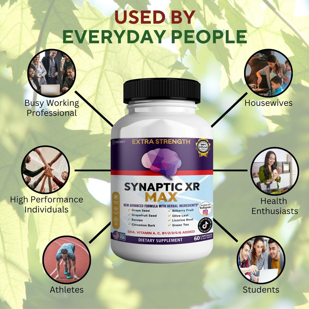 GREENVIFY Synaptic XR Max Extra Strength Brain Support Supplement with Herbal Ingredients, 60 Capsules, DHA Vitamins, Nootropic Formula (1) GREENVIFYBuy Supplements Australia