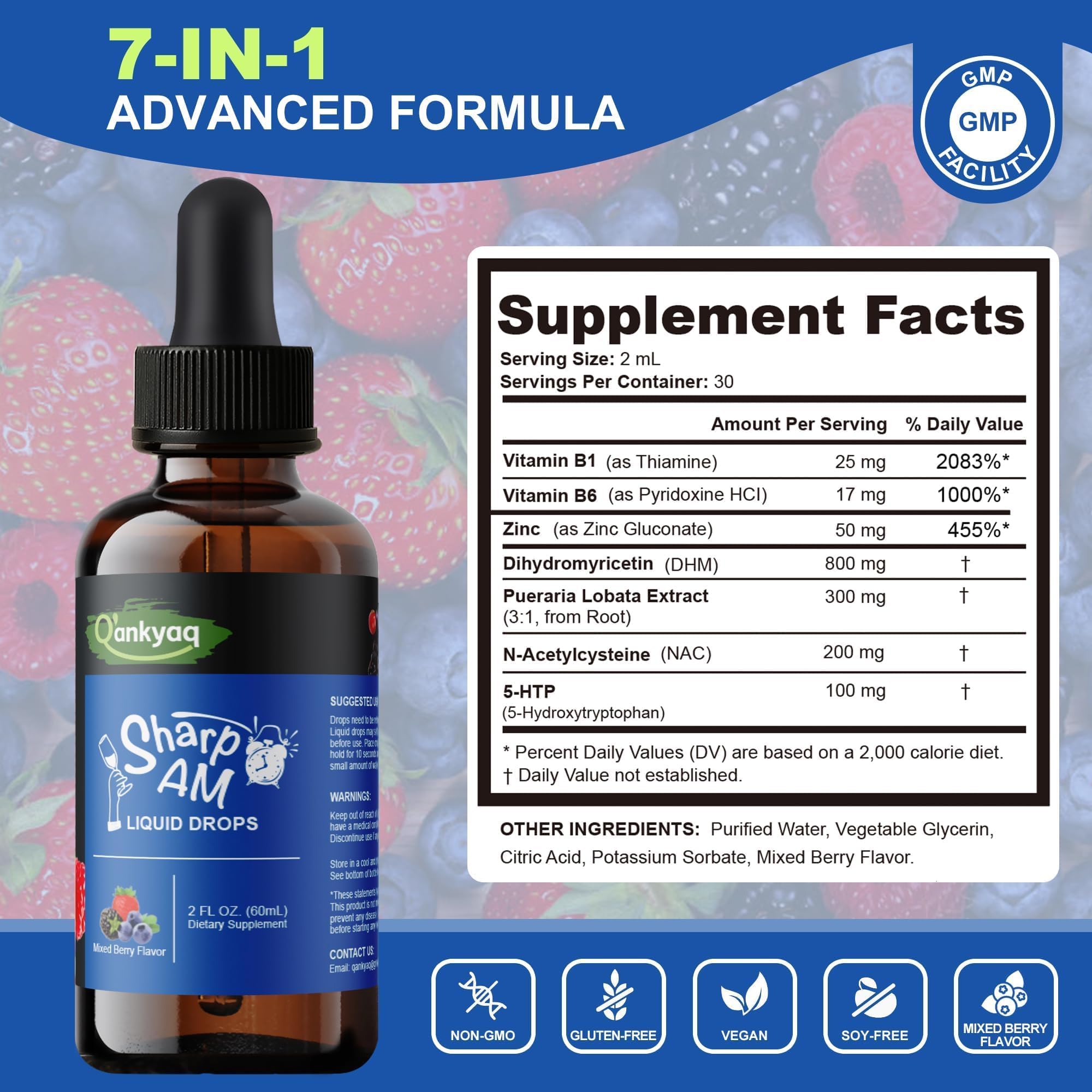 Q'ankyaq DHM Hangover Recovery Liquid Drops with Kudzu Root, NAC, 5-HTP, B Vitamins, and Zinc - Sugar Free and Vegan - 2 fl oz Q'ankyaq buy supplements Au