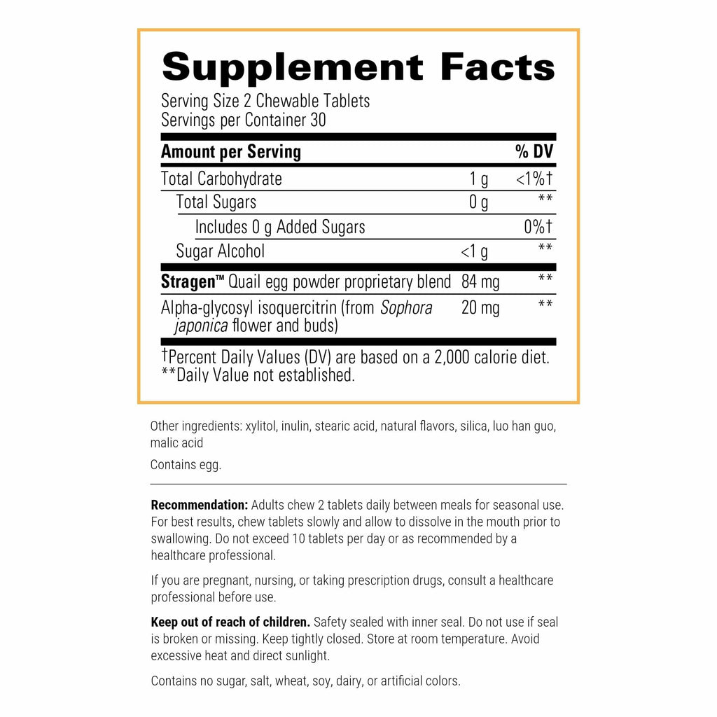 Integrative Therapeutics AllQlear - Seasonal Supplement for Immune Support *- Quail Egg Powder Blend - Dairy-Free - Berry Flavored, 60 Chewable Tablets (30 Servings) Integrative TherapeuticsBuy Supplements Australia