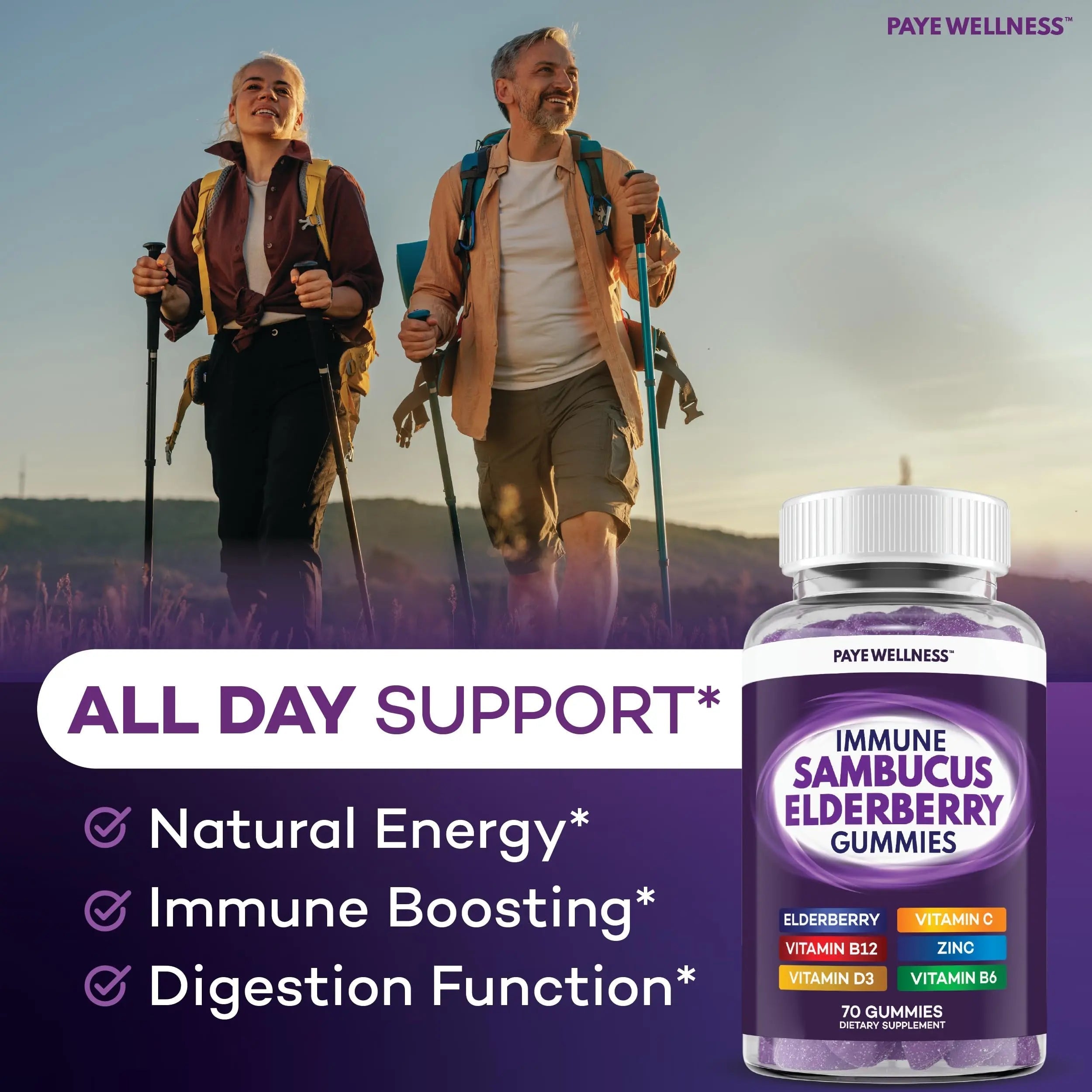 Elderberry Gummies Immune Support, Daily Support for Kids and Adults*, with Sambucus Elderberry, Zinc, Vitamin C, D3, B6, B12, Plus PAYÉBuy Supplements Australia