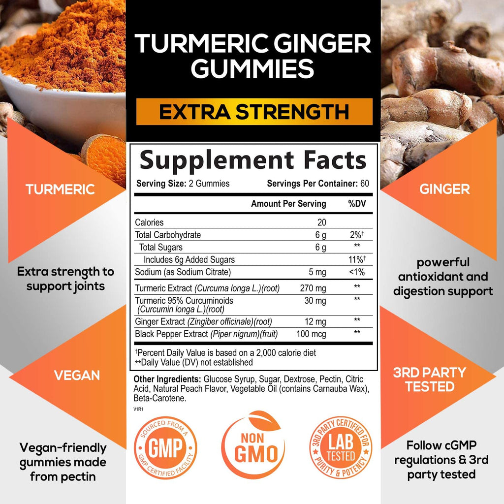 Turmeric Ginger Gummies - Vegan Turmeric Curcumin Gummy with 95% Curcuminoids Nature's NutritionBuy Supplements Australia