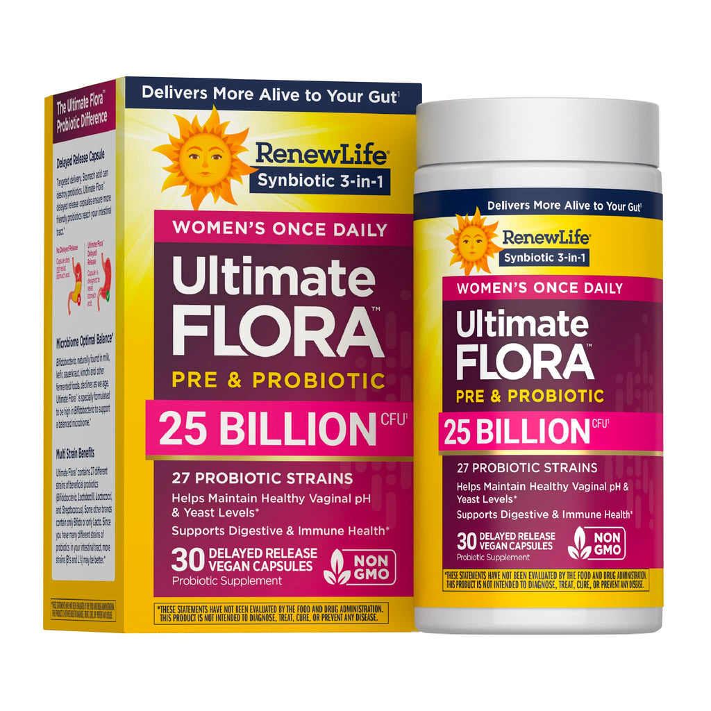 Renew Life Ultimate Flora Probiotics for Women with Prebiotics | 25 Billion CFU | 30 Delayed Release Capsules | 3 in 1 Synbiotic | Supports Digestive and Immune Health | Dairy, Soy and Gluten-Free Renew Life buy supplements Au