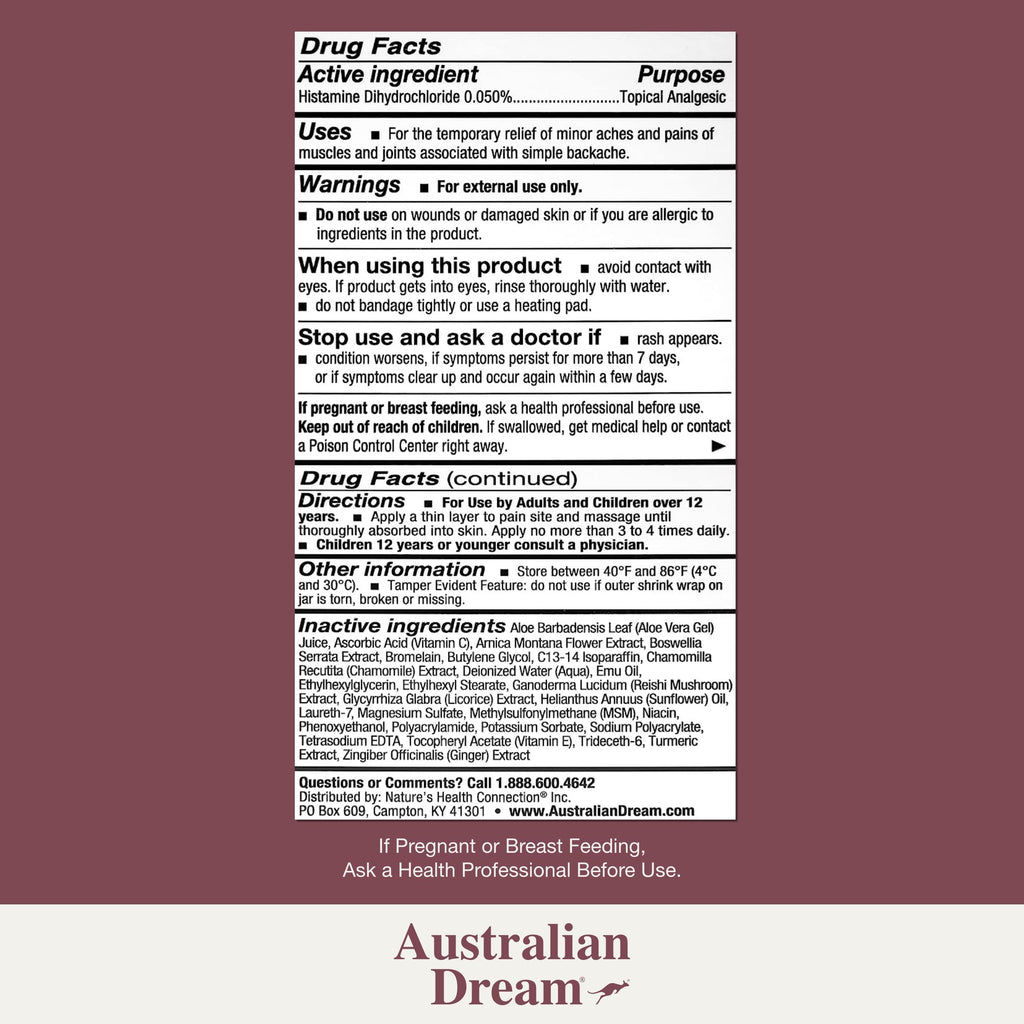 Australian Dream Back Pain Cream - Soothing, Non-Greasy Muscle Pain Relief Cream - Good for Neck, Back, Body, or Muscle Aches - 2 oz Jar Australian DreamBuy Supplements Australia