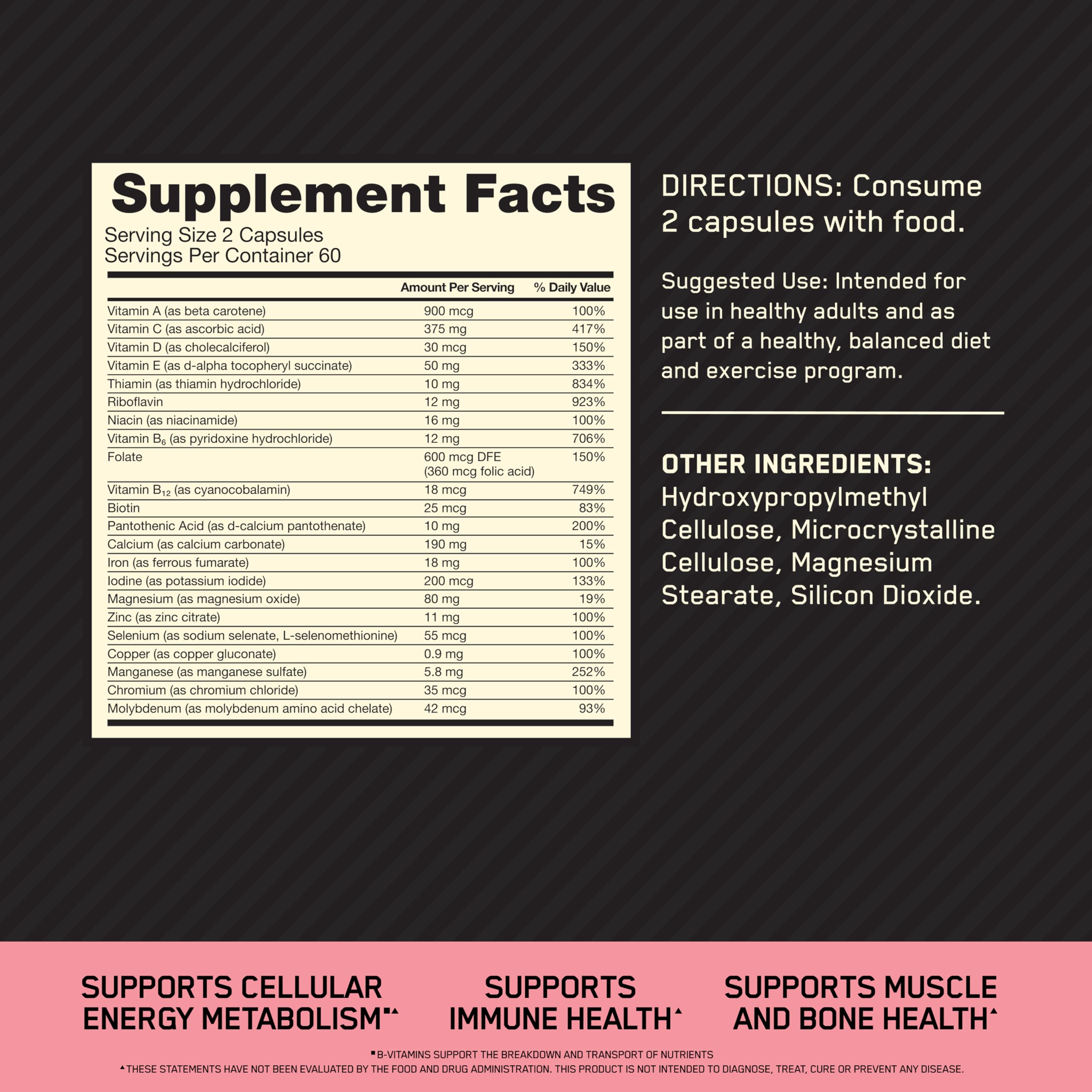 Optimum Nutrition Opti-Women, Vitamin C, Zinc and Vitamin D for Immune Support Womens Daily Multivitamin Supplement with Iron, Capsules, 120 Count
