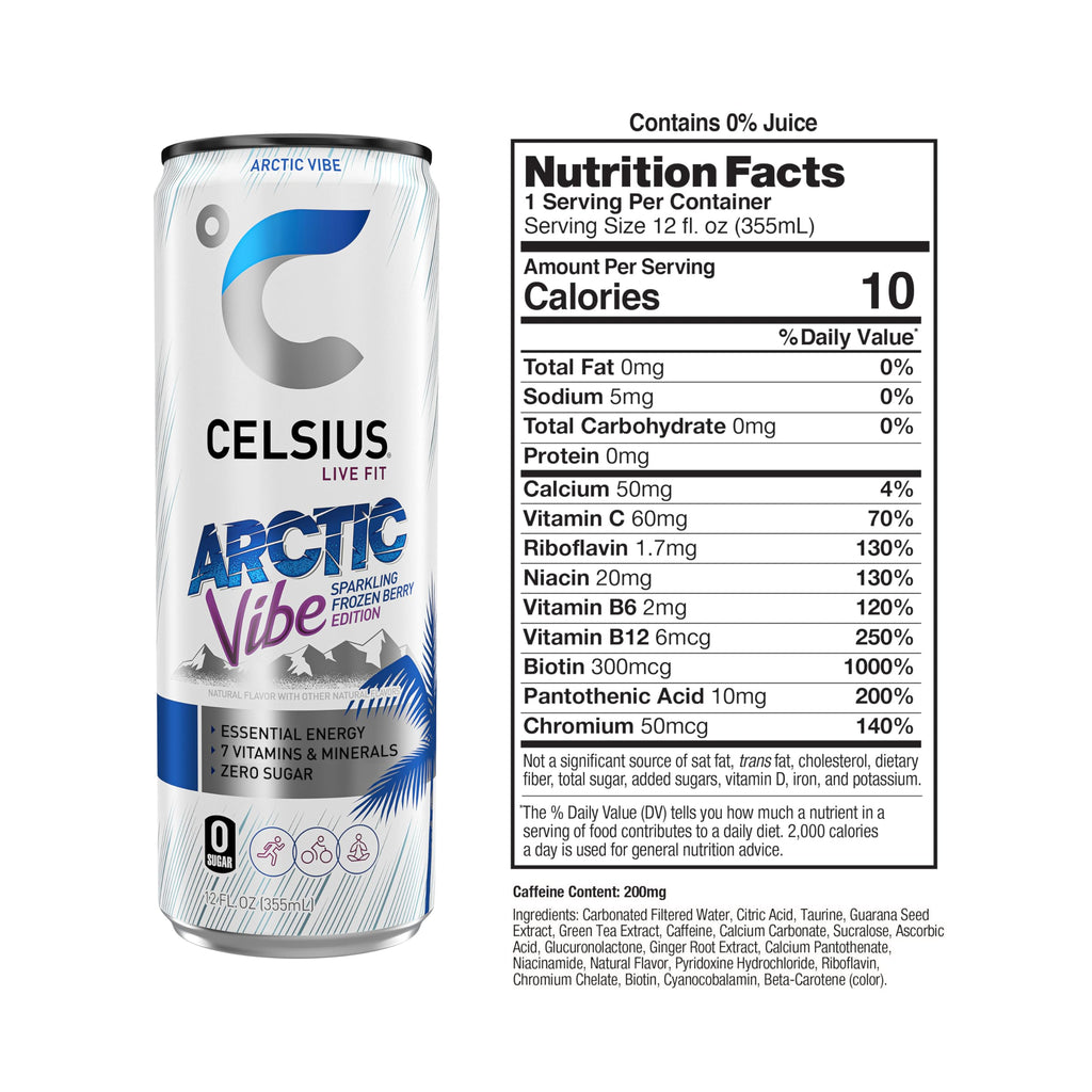 CELSIUS Arctic Vibe Sparkling Frozen Berry, Functional Essential Energy Drink, 12 Fl Oz CELSIUSBuy Supplements Australia