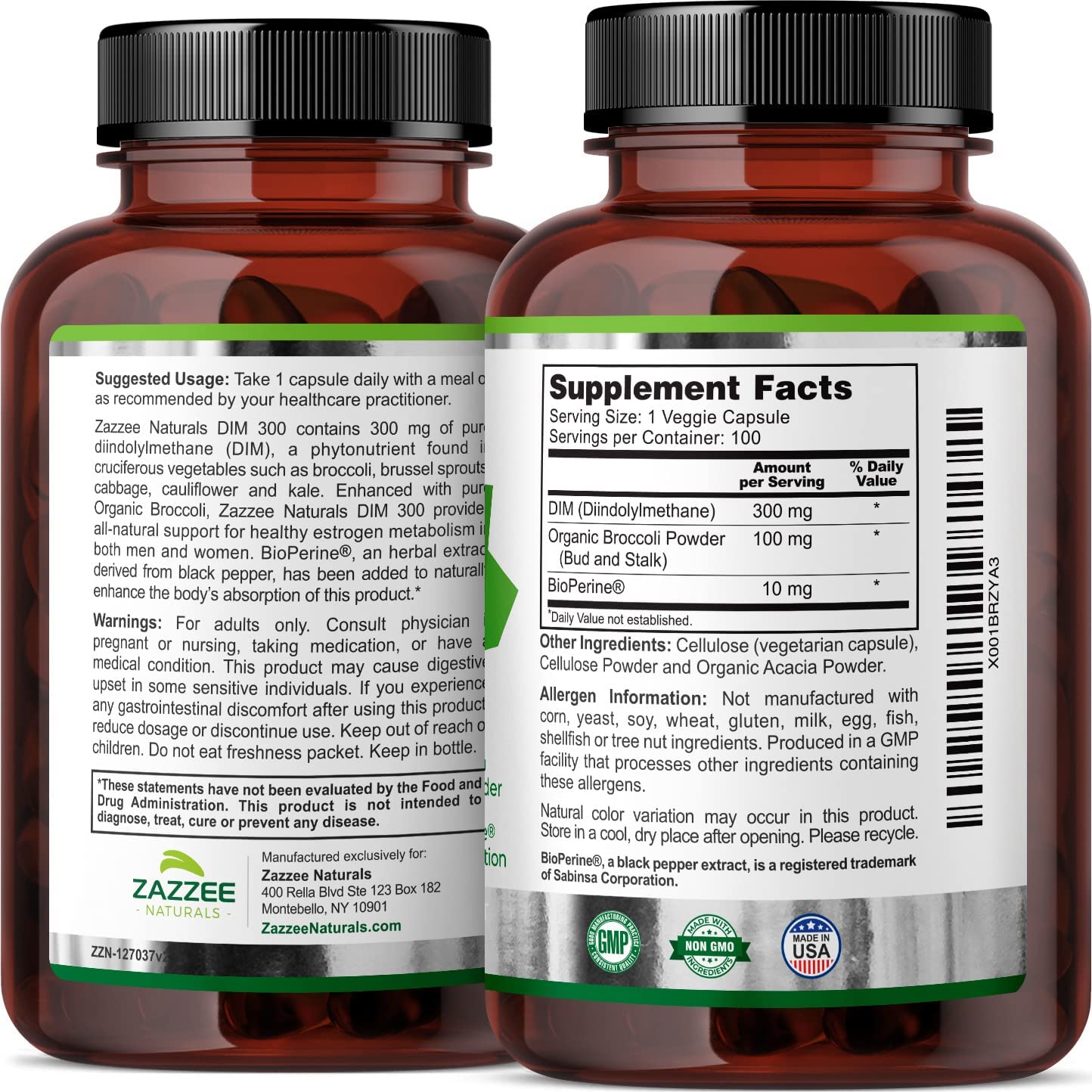 Zazzee Extra Strength DIM 300, 10 mg BioPerine and 300 mg DIM per Capsule, 100 Vegan ZazzeeBuy Supplements Australia