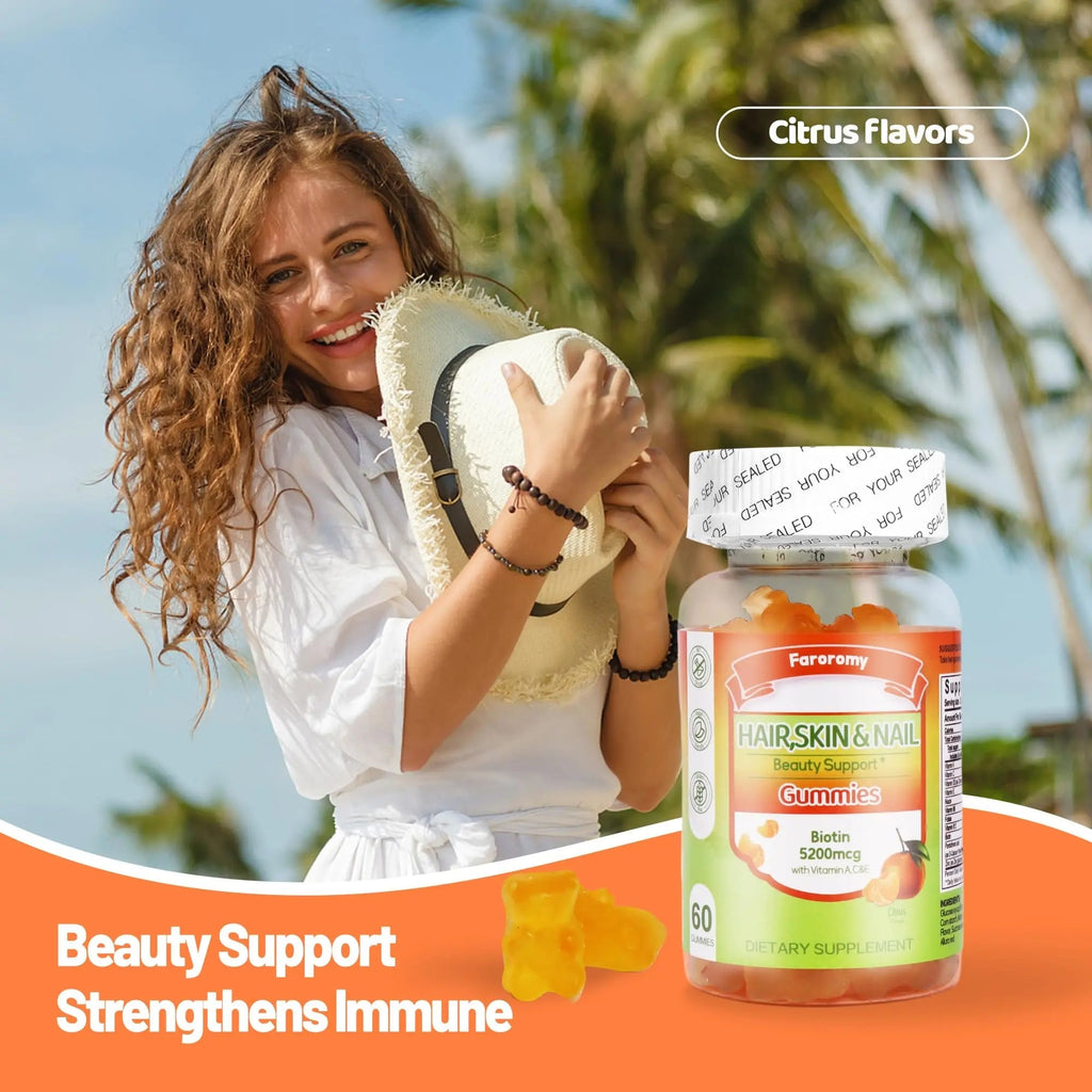 Faroromy Multivitamin Gummies for Adult 5200mcg Biotin, Citrus Flavored Daily Multivitamins with Vitamins A, C, D3, E, B6 and B12 FaroromyBuy Supplements Australia