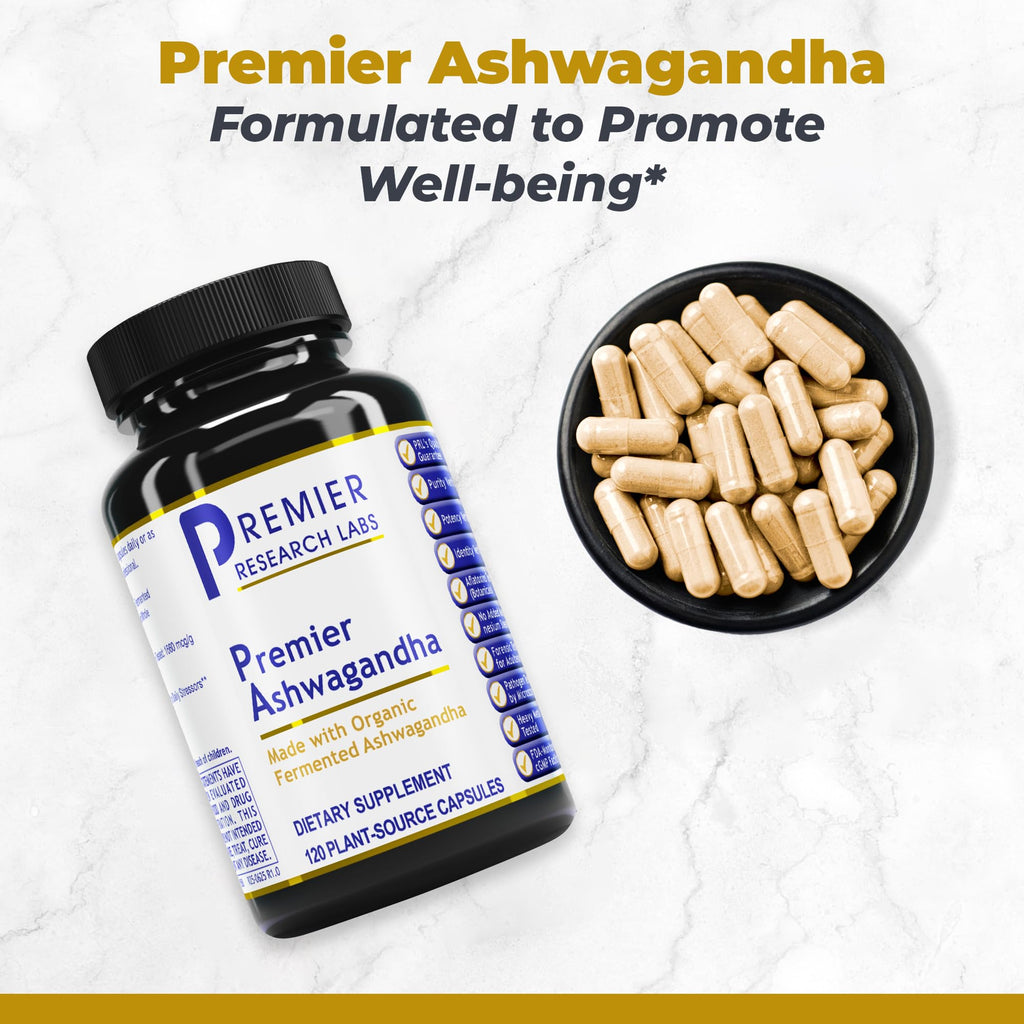 Premier Research Labs Premier Ashwagandha - Pure Supplement for Women & Men with Organic Ashwagandha Root, Herbal Pills for Stress & Sleep Support, Fermented for Absorption - 120 Plant-Based Capsules Premier Research LabsBuy Supplements Australia