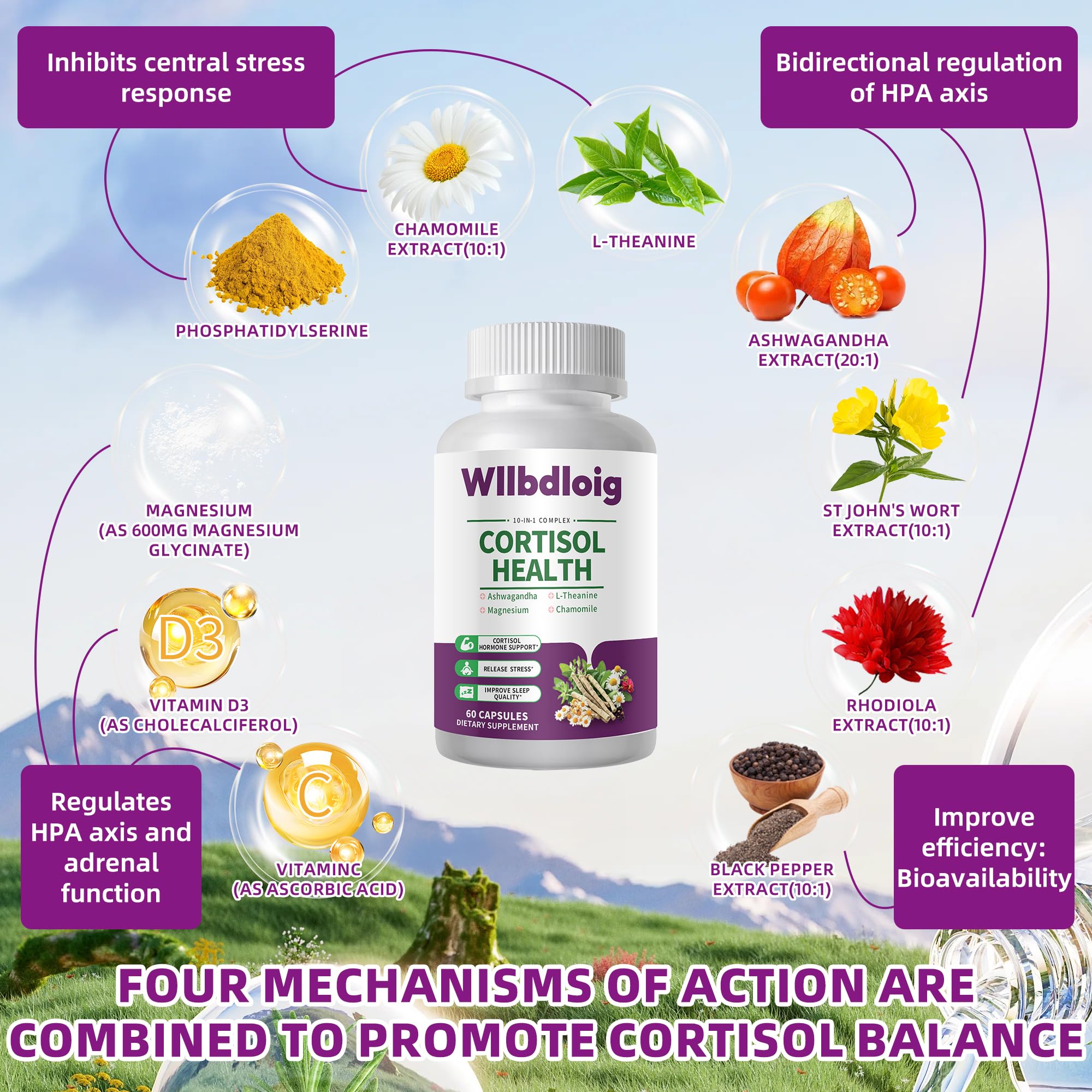 Cortisol Supplements for Women Men, High Cortisol Reducer Health, Detox Cortisol Manager for Stress Relief ,Mood and Sleep with Ashwagandha, L-Theanine, Lower and Control - Non-GMO,Vegan 60 Capsules WllbdloigBuy Supplements Australia