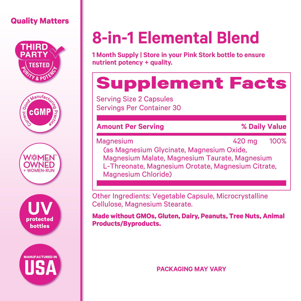 Pink Stork Magnesium Complex for Women - 8 Forms Including Glycinate, Malate, Citrate & L-Threonate - Stress, Sleep, Muscle & Hormone Support - 400 mg Elemental Magnesium - 60 Vegan Capsules Pink Stork buy supplements Au