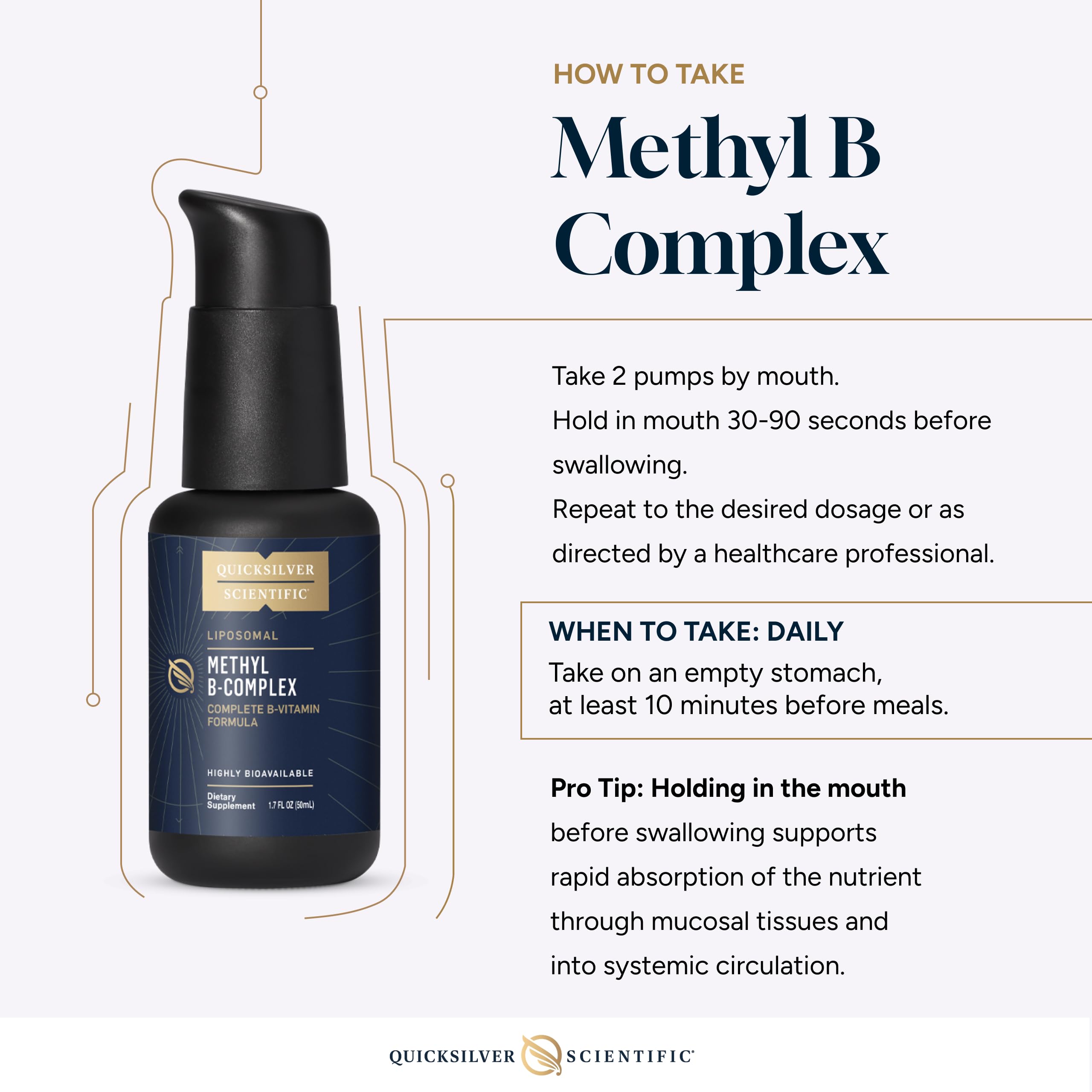 Quicksilver Scientific Methyl B Complex - Liquid Vitamin with Superior Liposomal Absorption of Vitamin B12, Folate, Vitamin B6, Riboflavin, Biotin, Pantothenic Acid, Vitamin B1, Niacin (50 ml) Quicksilver ScientificBuy Supplements Australia
