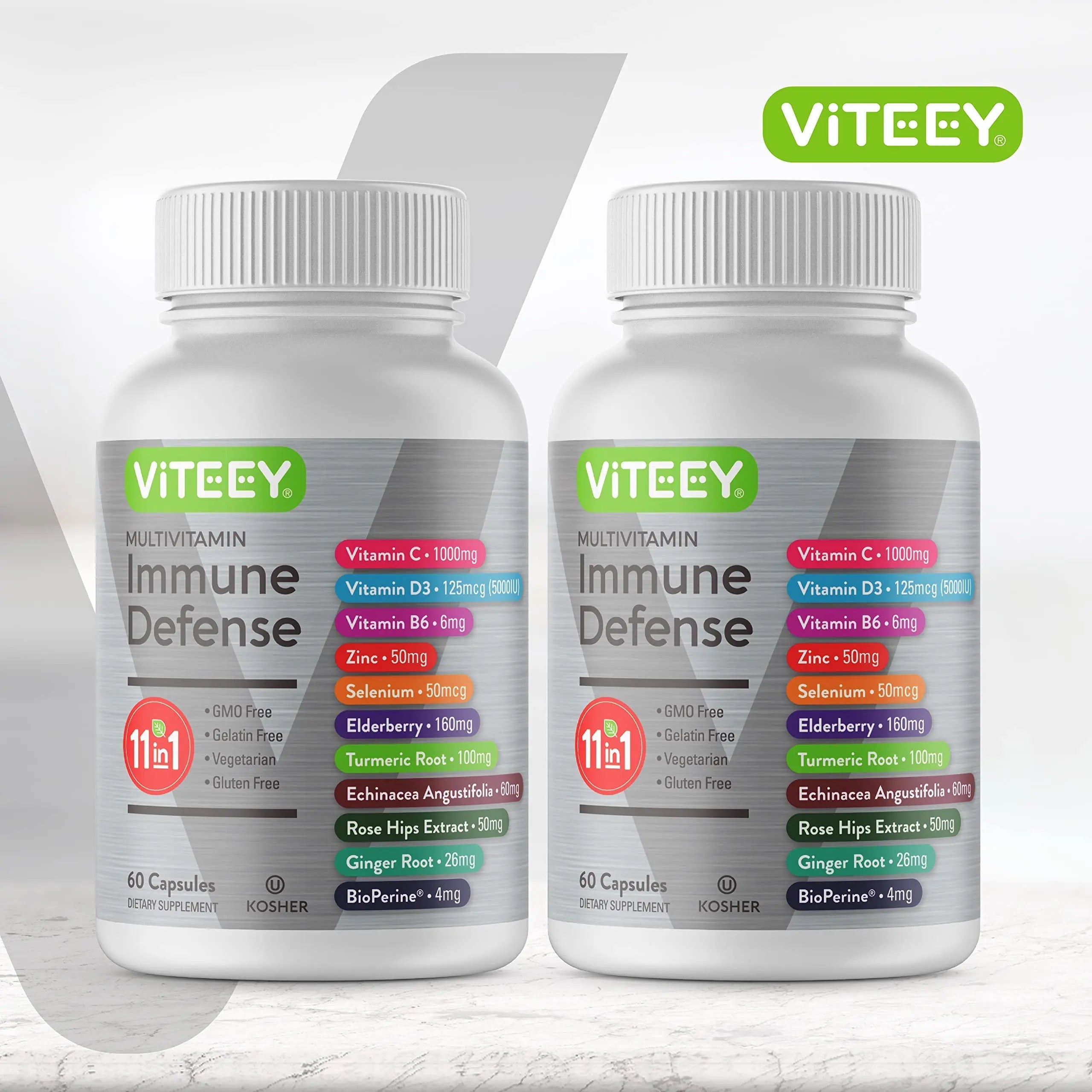 VITEEY 11 in 1 Immune Support Supplement - Immune Defense with Vitamin D3, B6, Echinacea, Turmeric, Rose-HIPS, Selenium Viteey