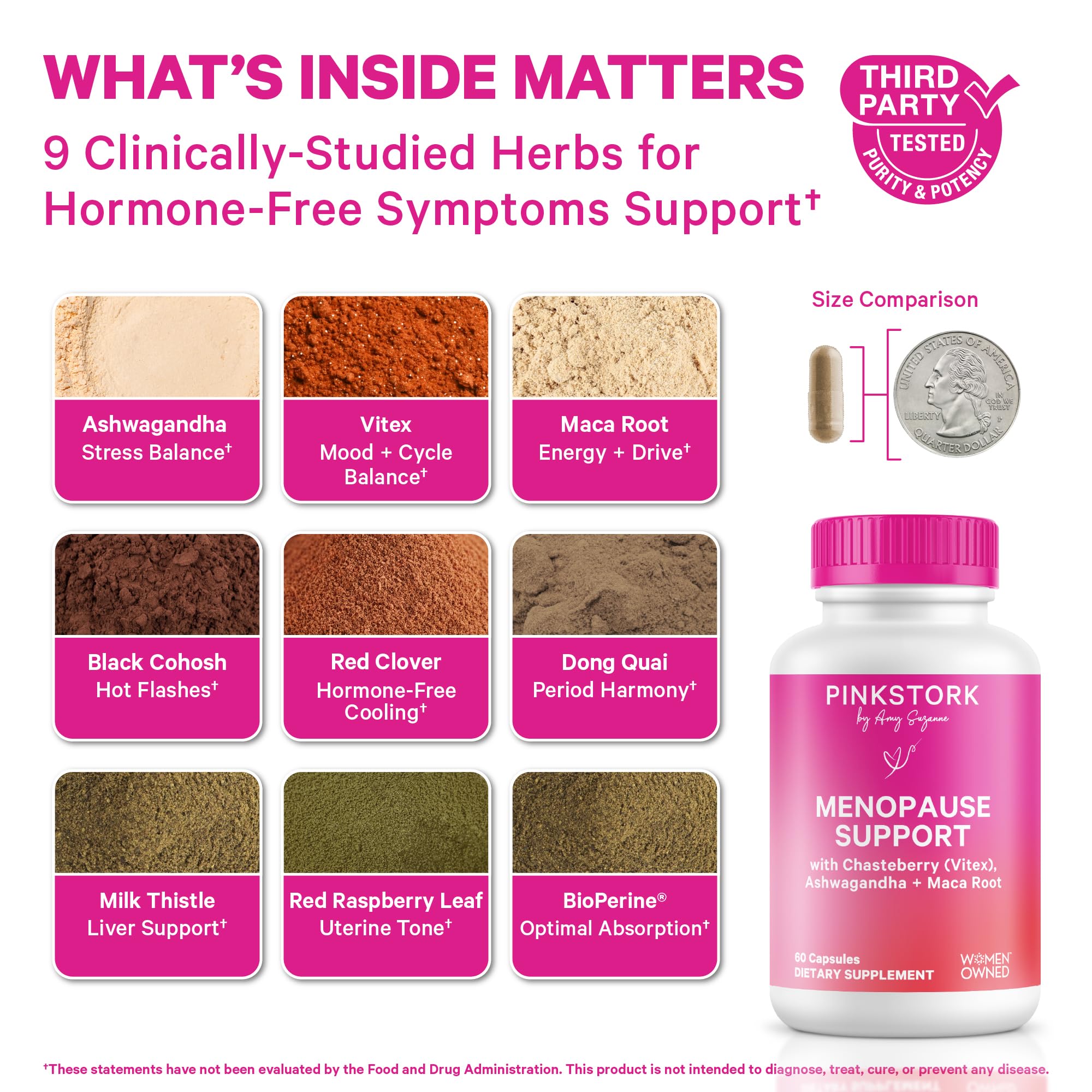 Pink Stork Menopause Support for Women - Hot Flash, Mood, Sleep, Weight, Cortisol & Hormonal Balance - Vegan, Estrogen-Free Perimenopause Relief - Ashwagandha, Maca - 60 Capsules Pink StorkBuy Supplements Australia