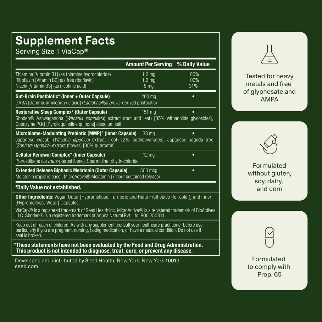 Seed PM-02 Sleep + Restore - Sleep Aid for Women & Men - Non-Habit Forming Bioidentical Melatonin & Ashwagandha - Vegan & Shelf-Stable - 30 Capsules (30-Day Supply) Seed buy supplements Au