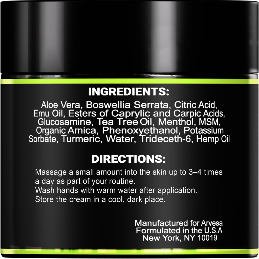 Natural Hemp Cream - Maximum Strength Gel - Hemp Cream with Arnica, MSM, Glucosamine, Menthol, Aloe, Turmeric, Boswellia - Fast Absorption, Non-Greasy, Lightweight - Advanced Formula - 4 oz ArvesaBuy Supplements Australia