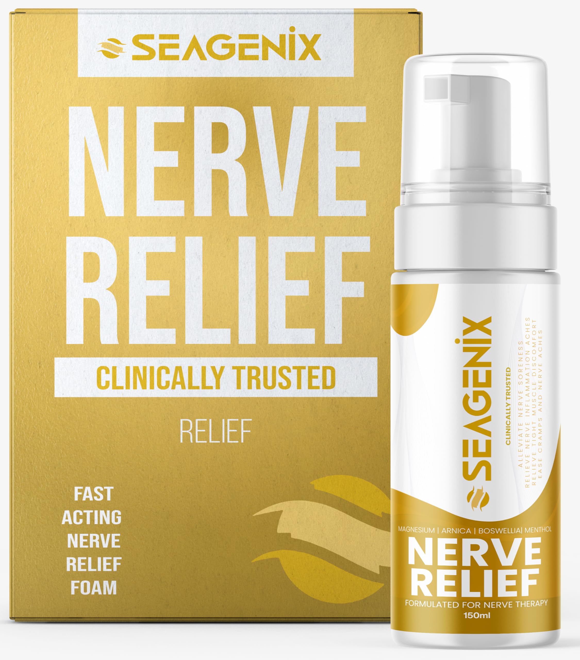Seagenix Nerve Relief Muscle Foam - Nerve Spray Magnesium - Arnica - Boswellia - Menthol Formula - Nerve and Muscle Relief – Fast-Acting with Magnesium Sulfate - 150 ml - 1 Count SeagenixBuy Supplements Australia