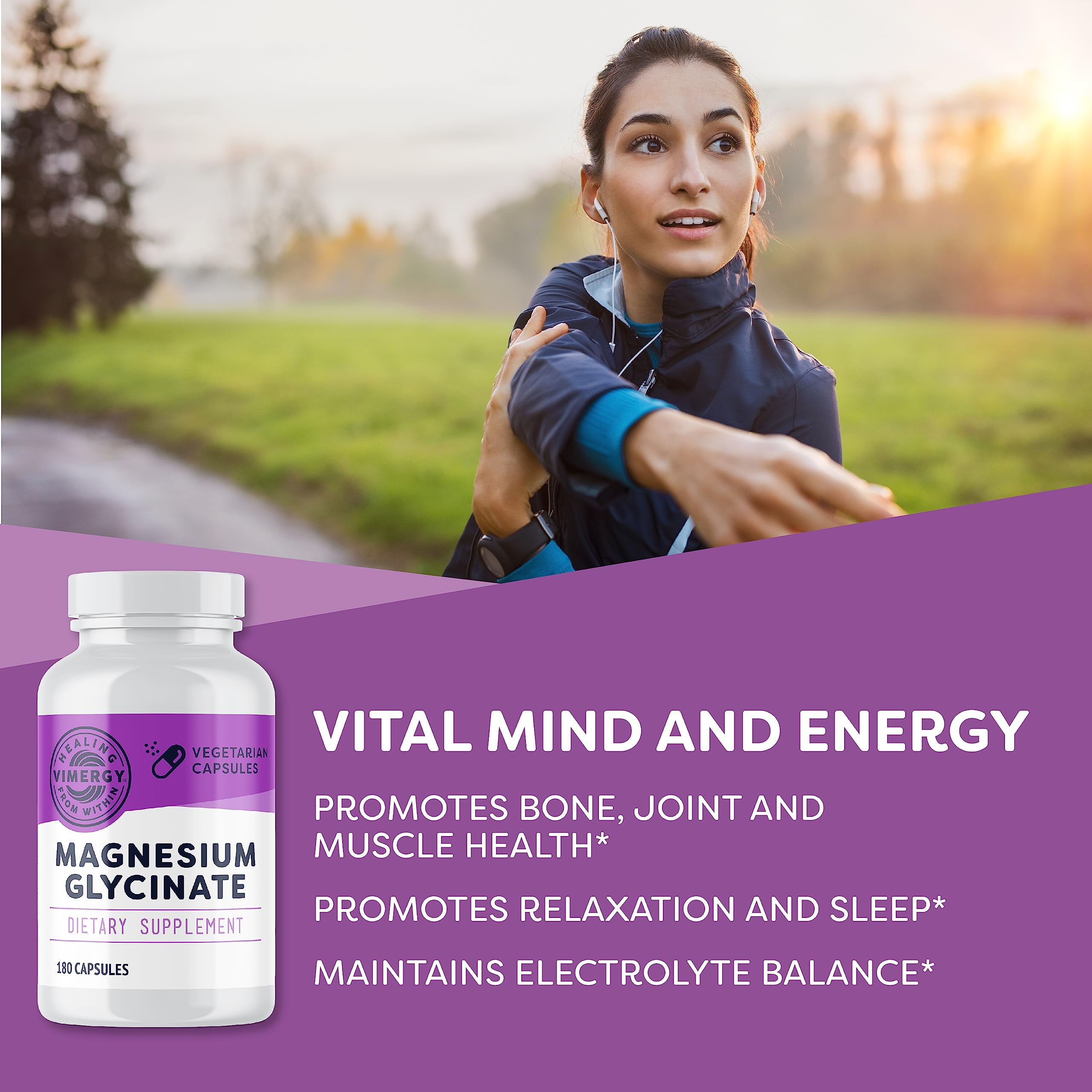 VIMERGY Magnesium Glycinate – Stress Support – Chelated to Avoid Tummy Upset*– Promotes Heart Health & Energy*