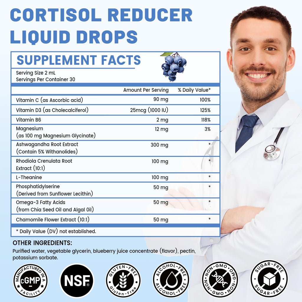 vivcmin 10 in 1 Cortisol Supplements for Women & Men, Cortisol Reducer with Ashwagandha, Magnesium, L-Theanine, Hormone Balance Drops - Sleep & Mood Support, 2 Fl Oz, Blueberry Flavor vivcminBuy Supplements Australia