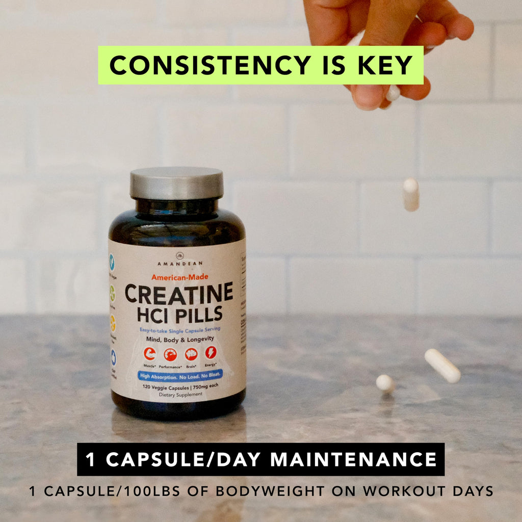 AMANDEAN Creatine HCl Pills. American Made CON-CRET. 120 Capsules. 7X Concentrated vs Monohydrate Powder. No Bloat. Muscle, Energy, Cognitive, Recovery Support for Men & Women. Gluten Free, Non-GMO. AMANDEANBuy Supplements Australia