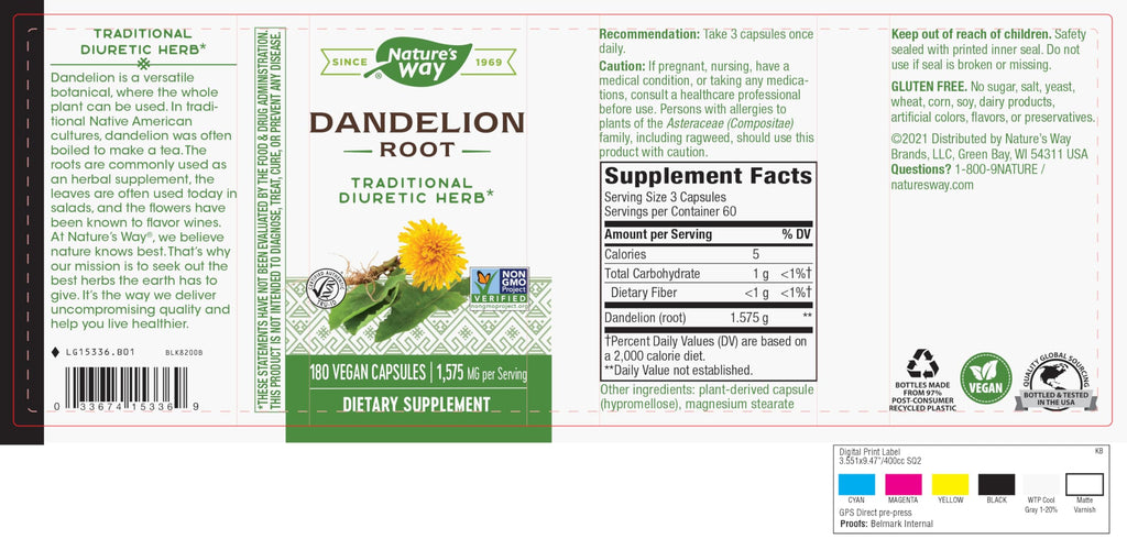 Nature's Way Dandelion Root Diuretic Herb* 525 mg per Capsule Non-GMO Nature's WayBuy Supplements Australia