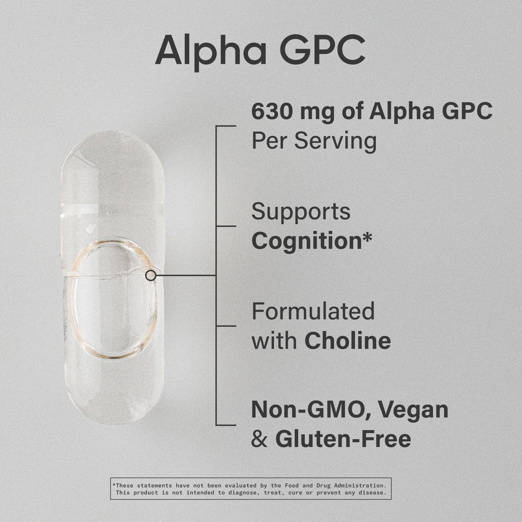 Sports Research® Alpha GPC 630mg (Extra Strength) - Bioavailable Source of Choline - Focus & Cognitive Support for Women & Men - Vegan Certified · Non-GMO · Gluten Free - 60 Liquid Capsules Sports Research buy supplements Au